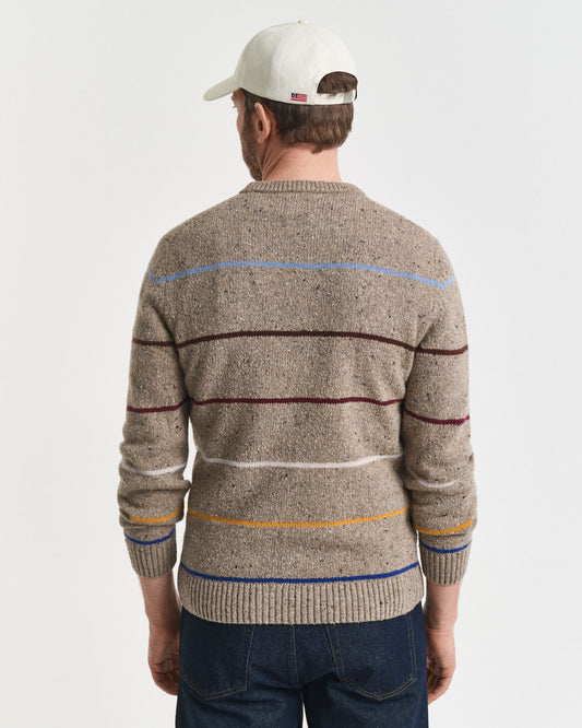 Pull ras du cou en maille chinée mélangée de laine à rayures