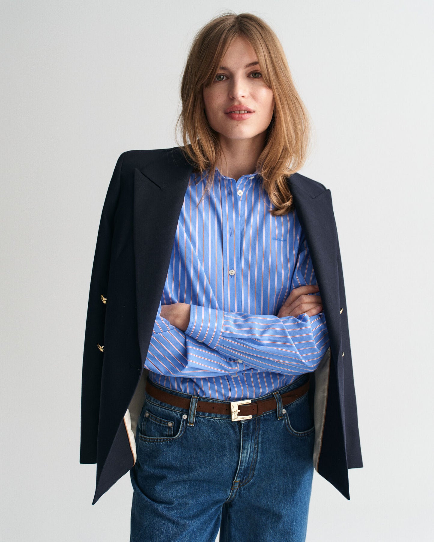 Chemise Popeline Rayée Classique Coupe Droite