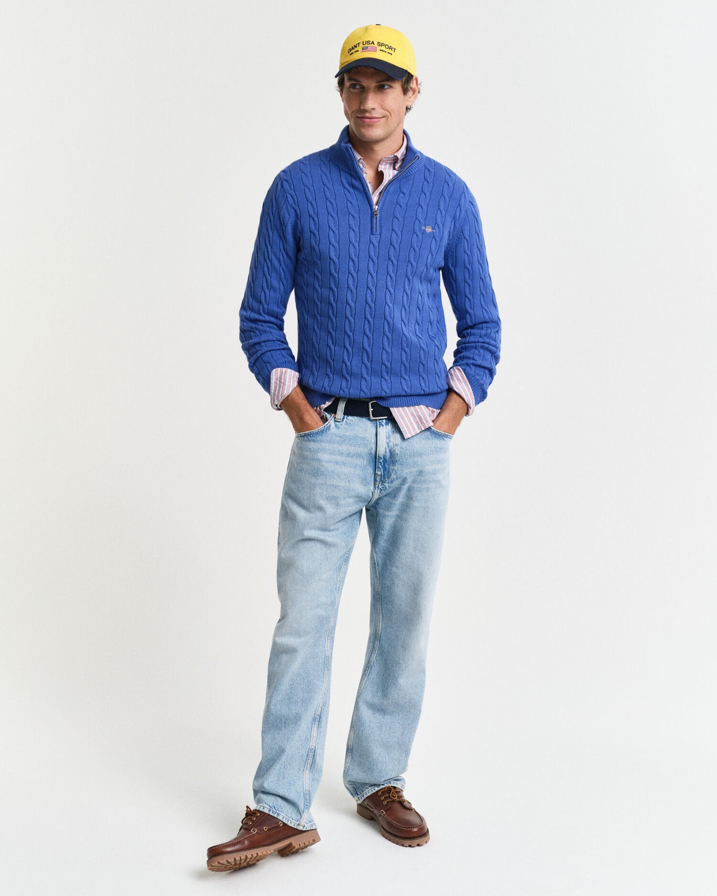 Chandail en tricot torsadé demi-zip en coton