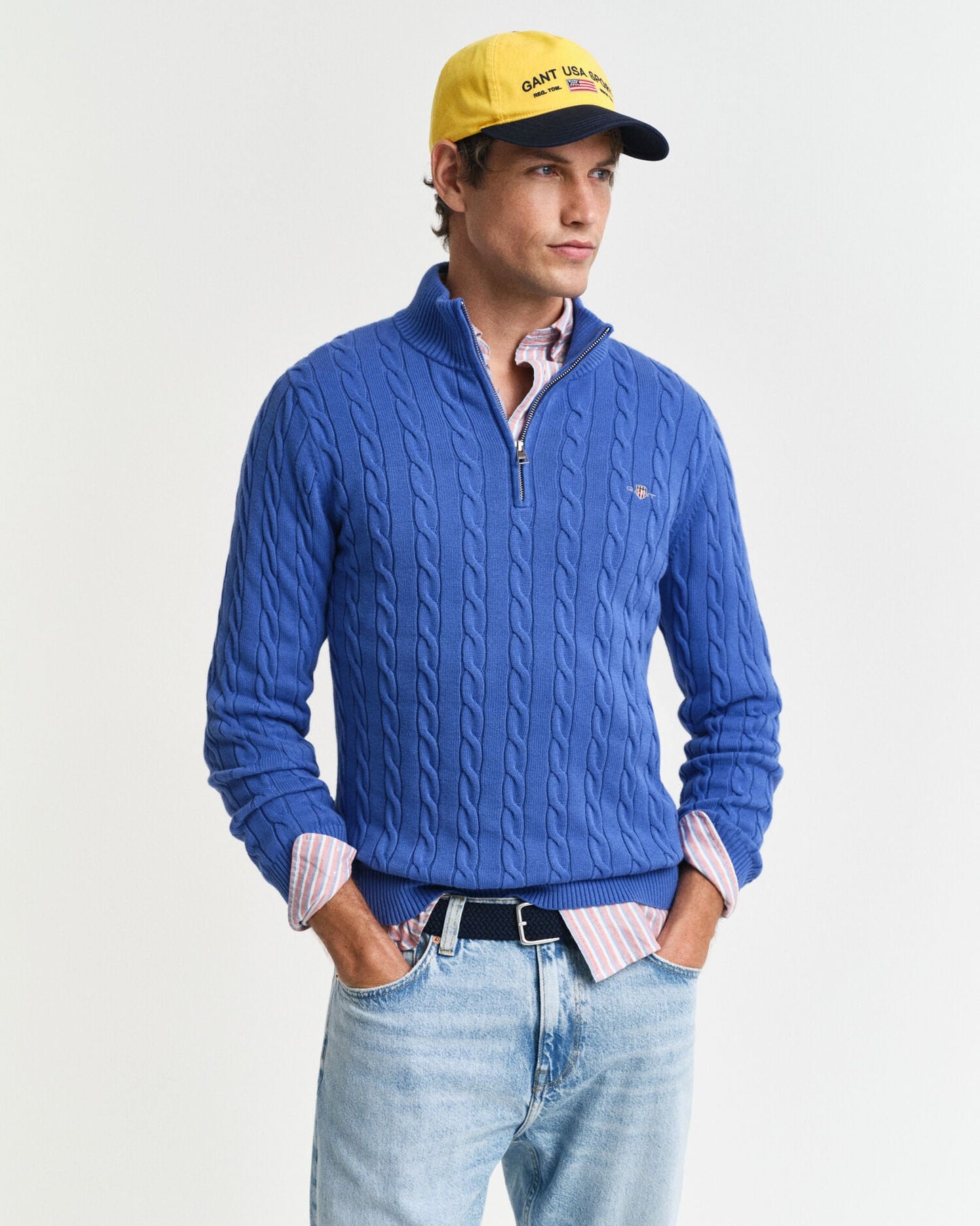 Baumwoll-Half-Zip-Pullover mit Zopfmuster