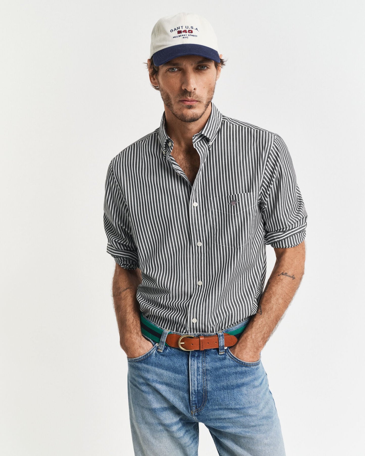 Chemise popeline rayée coupe droite