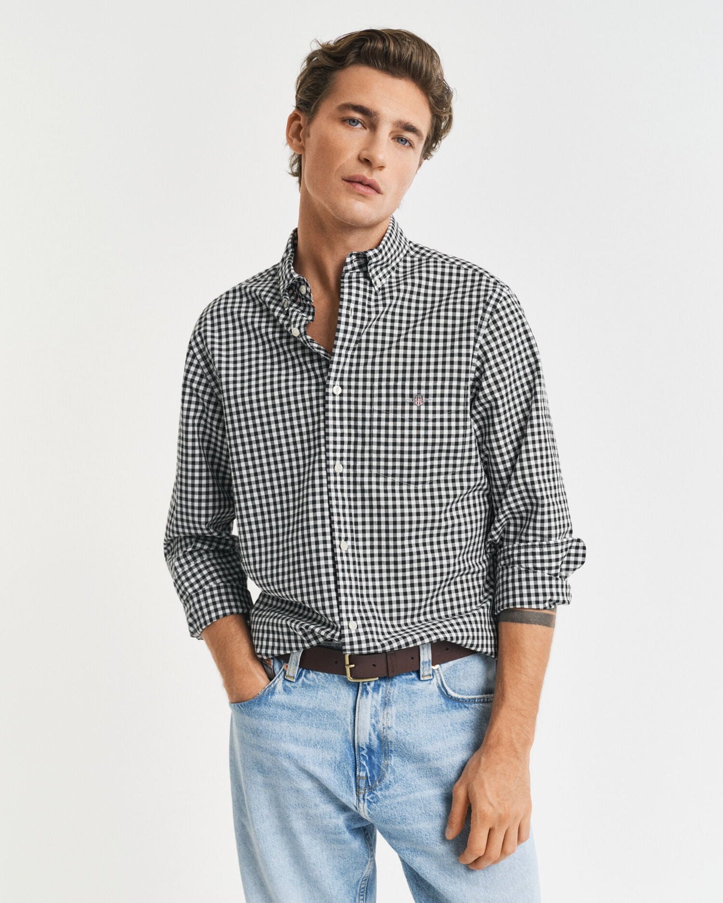 Chemise classique en popeline de vichy coupe droite
