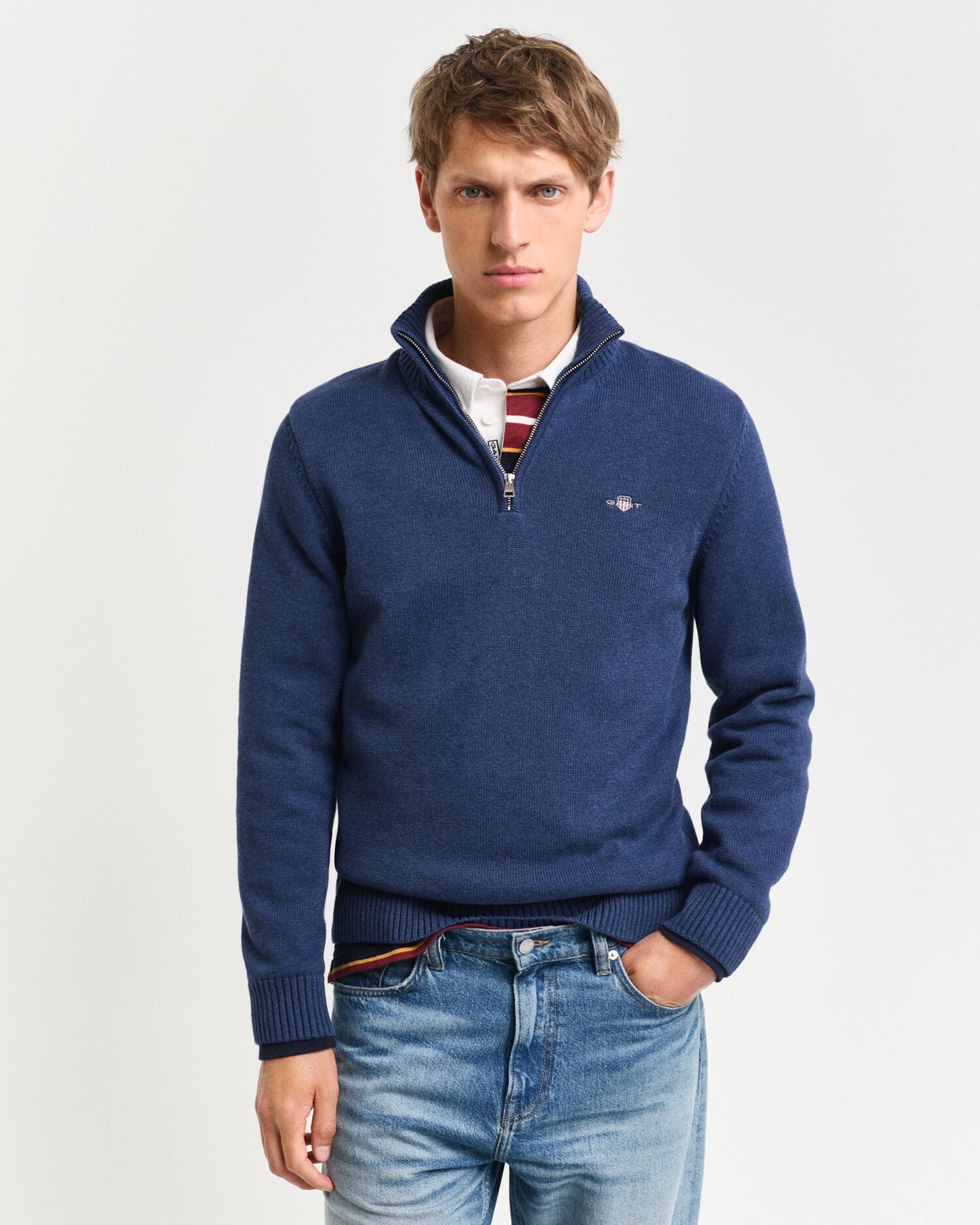 Freizeit-Baumwollpullover mit halbem Reißverschluss
