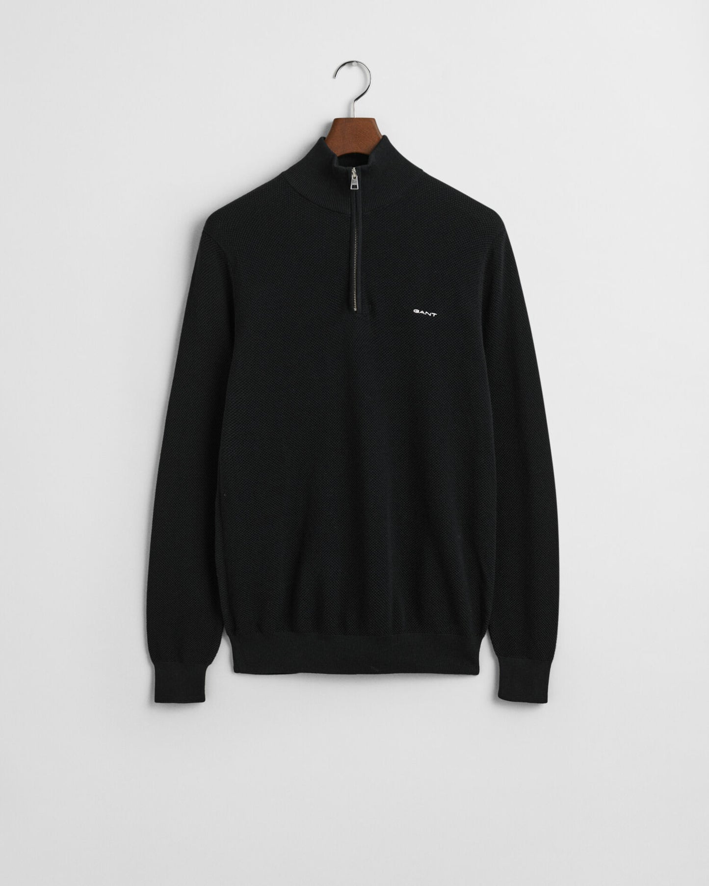Baumwoll-Pikee-Pullover mit halbem Reißverschluss