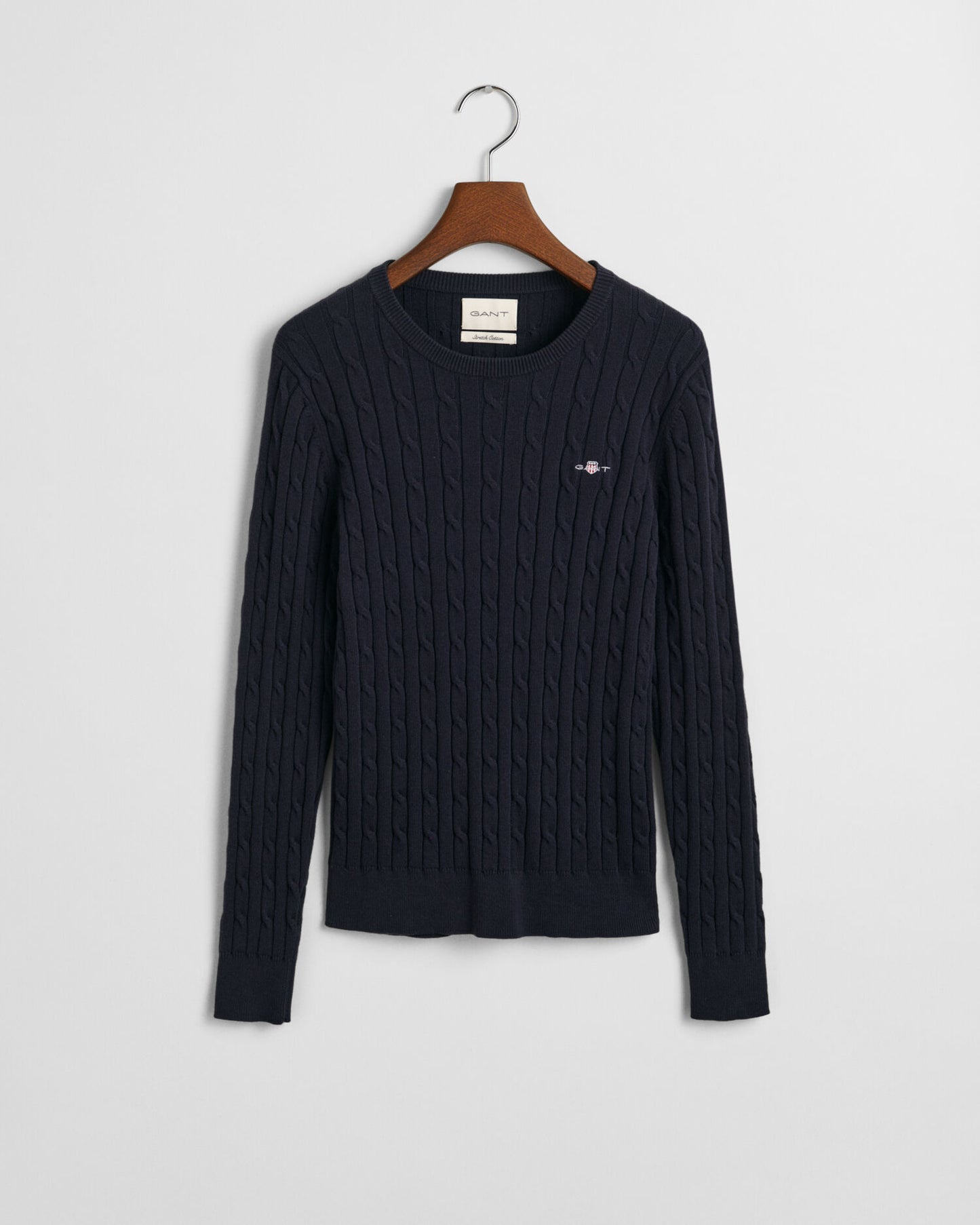 Pull ras-du-cou en maille torsadée de coton extensible