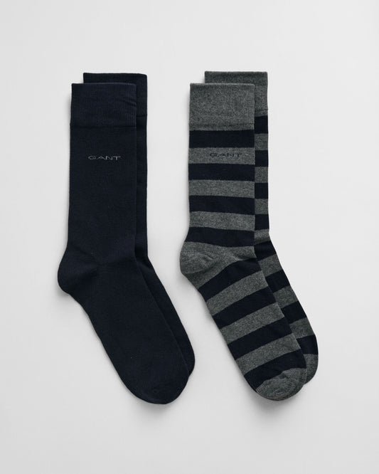 2er-Pack gestreifte und unifarbene Socken
