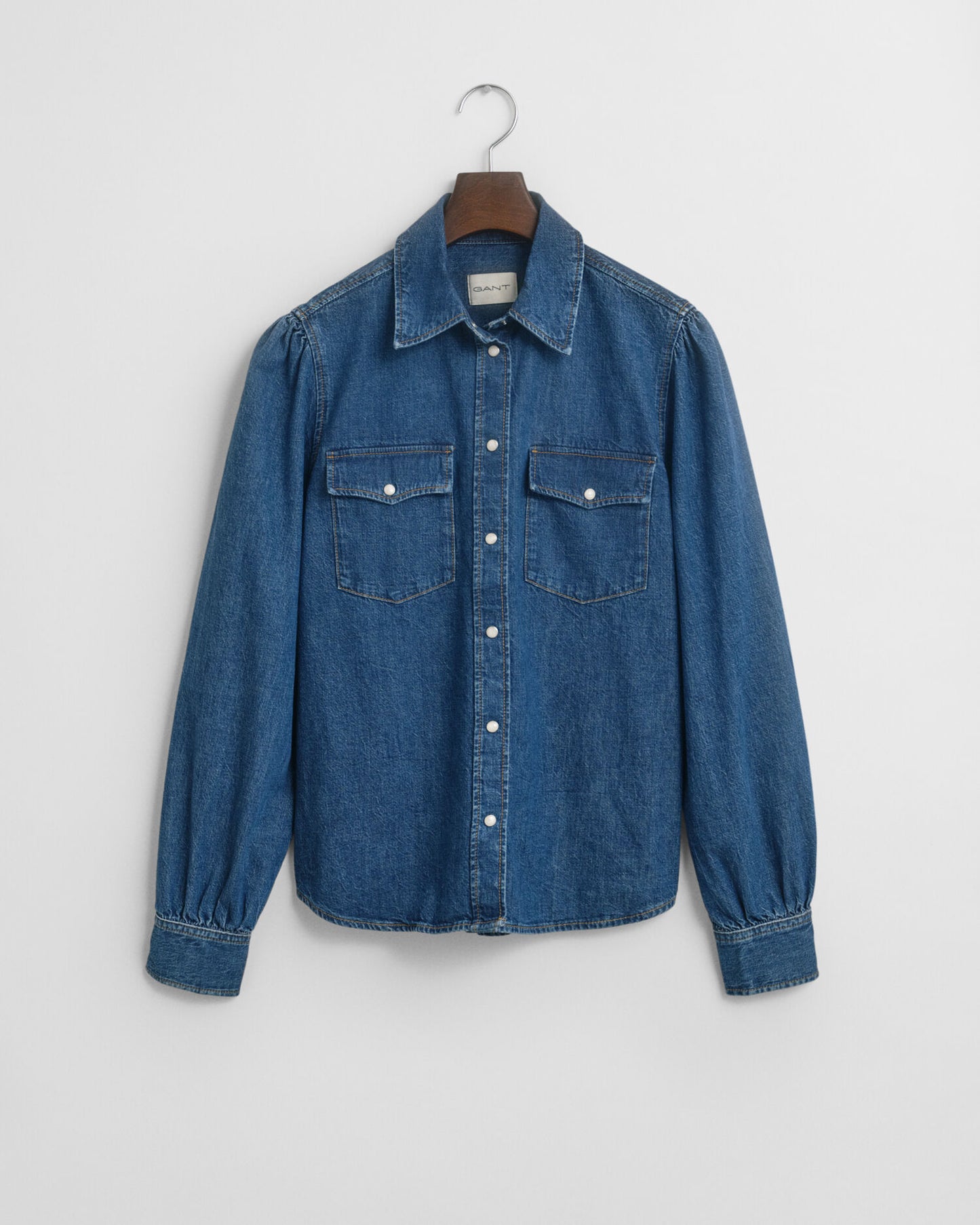 Chemise en jean à manches bouffantes coupe droite