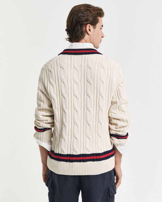 Zopfstrick-Polo-Pullover
