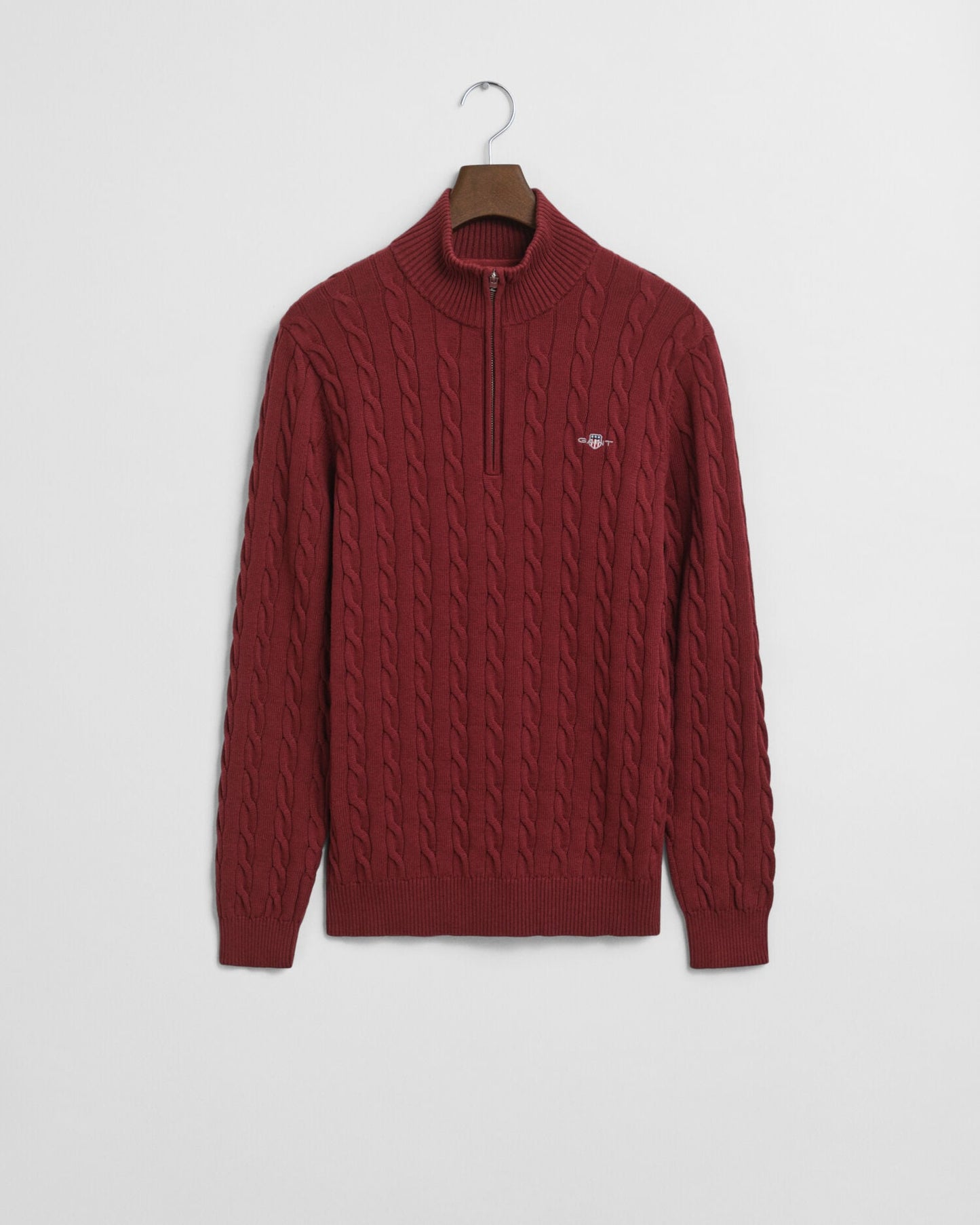 Baumwoll-Zopfstrickpullover mit halbem Reißverschluss