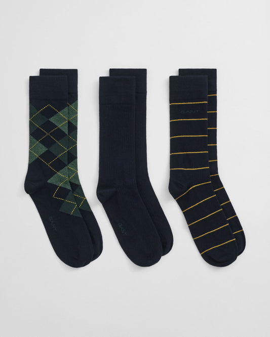 3er-Pack Argyle & Ringelsocken