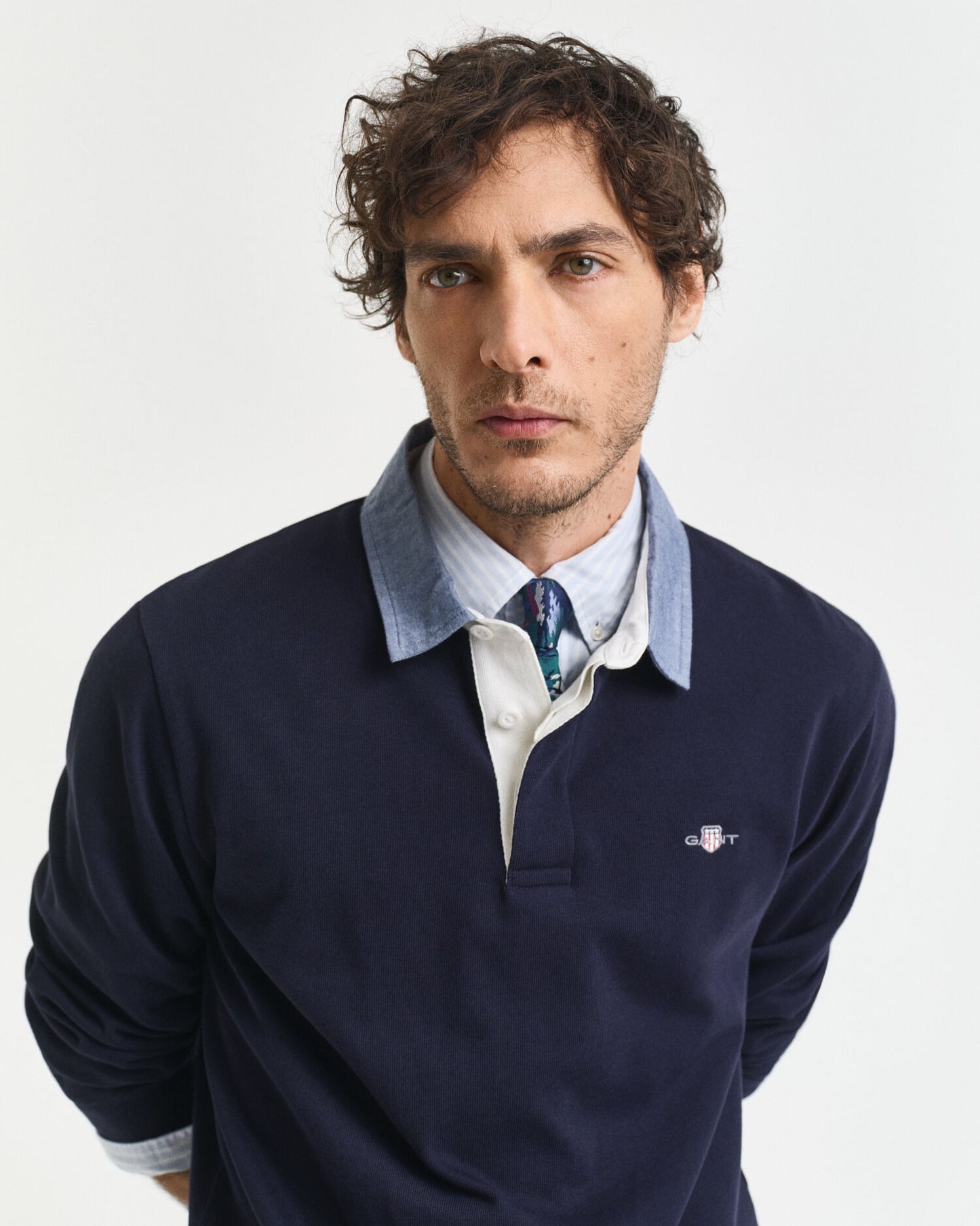 Rugger lourd à col chambray