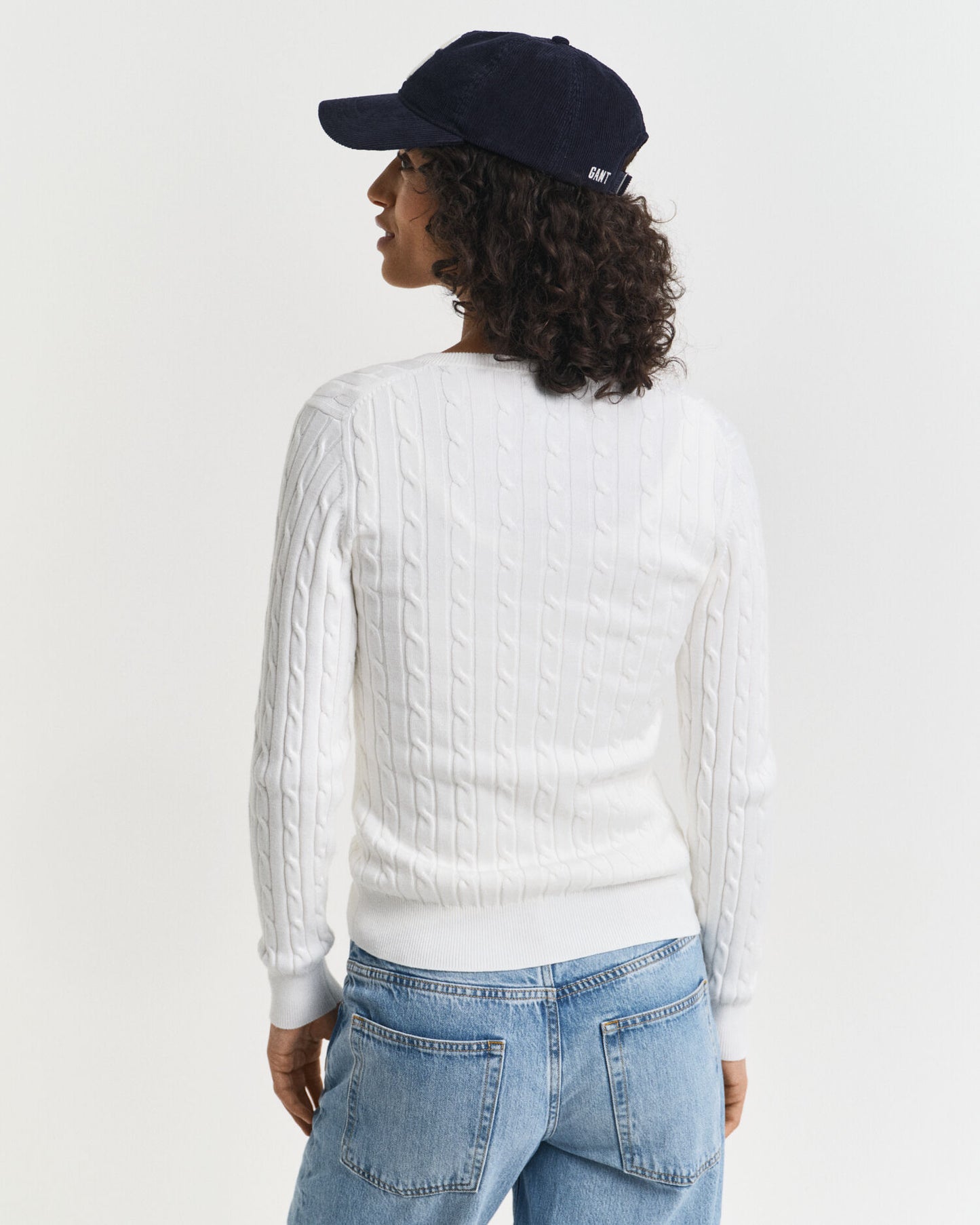 Pull Col V en Coton Extensible Tricoté Câblé