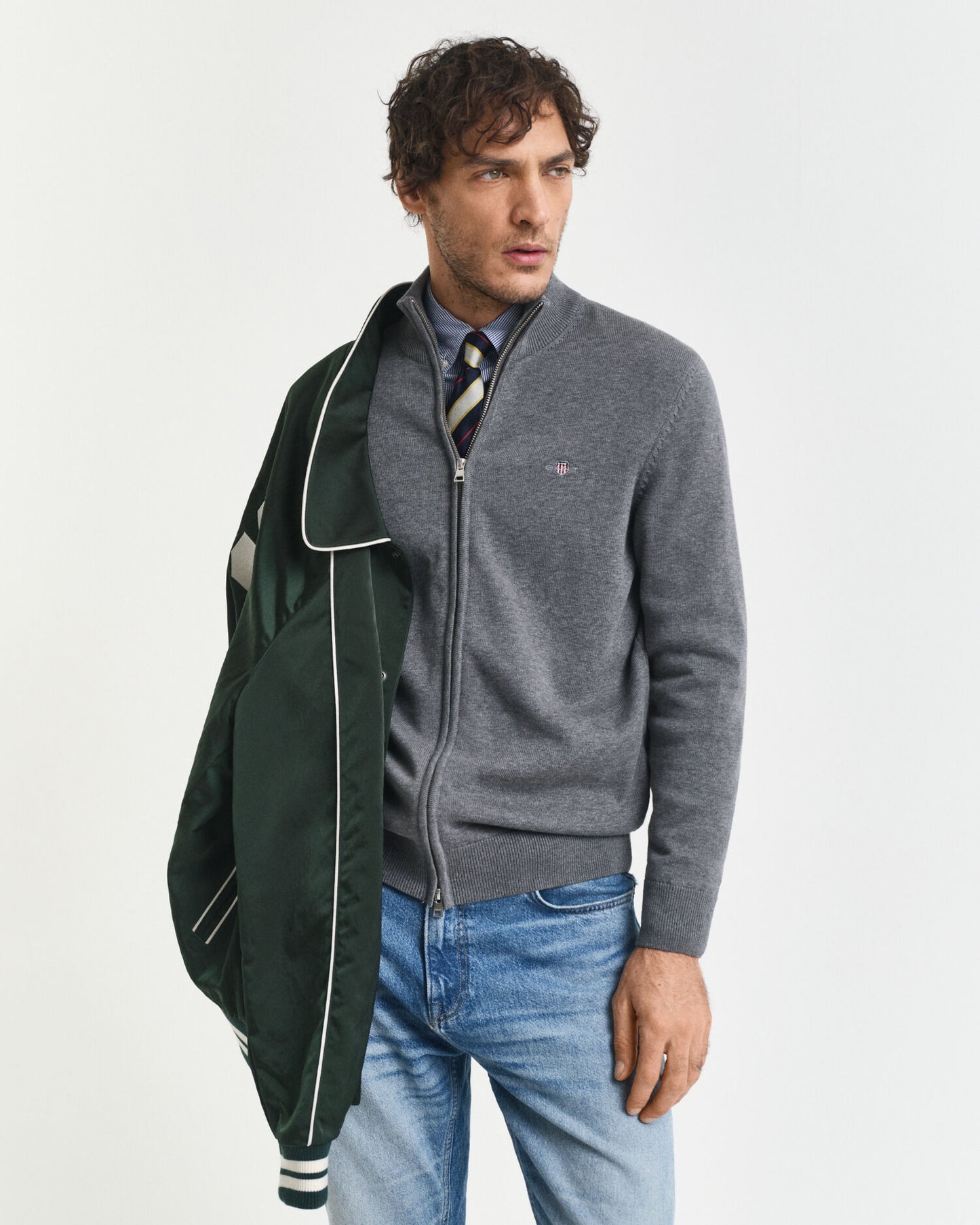 Cardigan zippé en coton décontracté
