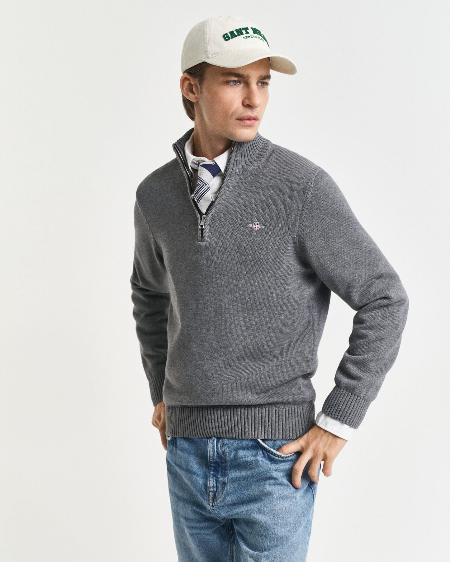 Freizeit-Baumwollpullover mit halbem Reißverschluss