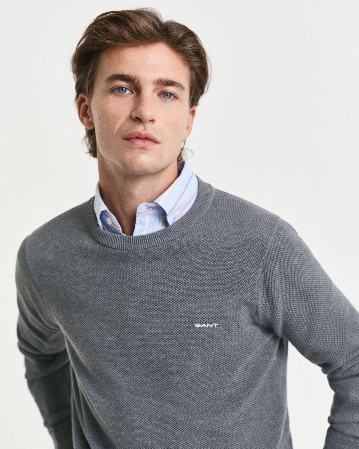Baumwoll-Pikee-Pullover mit Rundhalsausschnitt