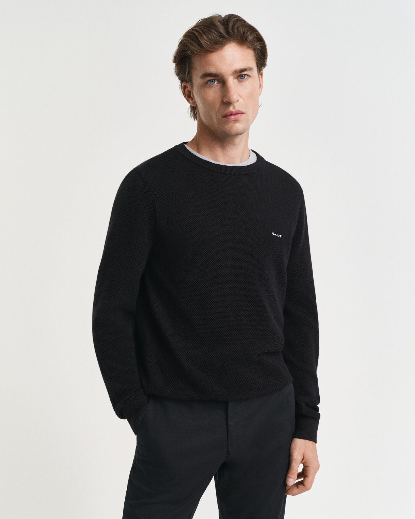 Baumwoll-Pikee-Pullover mit Rundhalsausschnitt