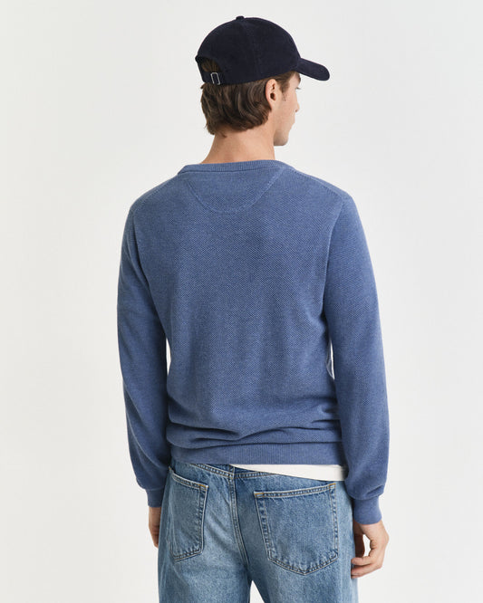 Pull en piqué de coton à col rond