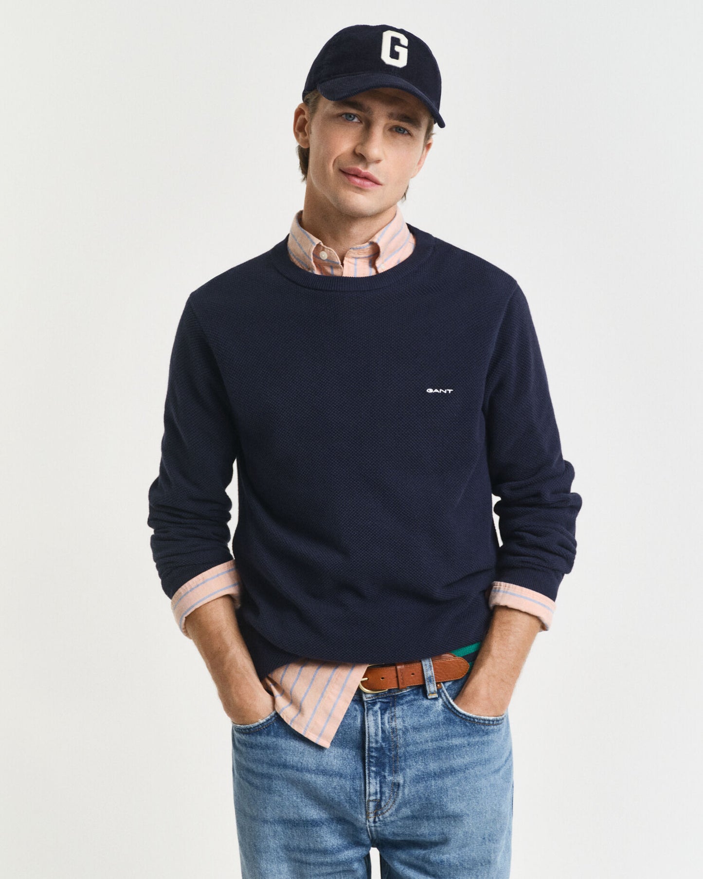 Baumwoll-Pikee-Pullover mit Rundhalsausschnitt