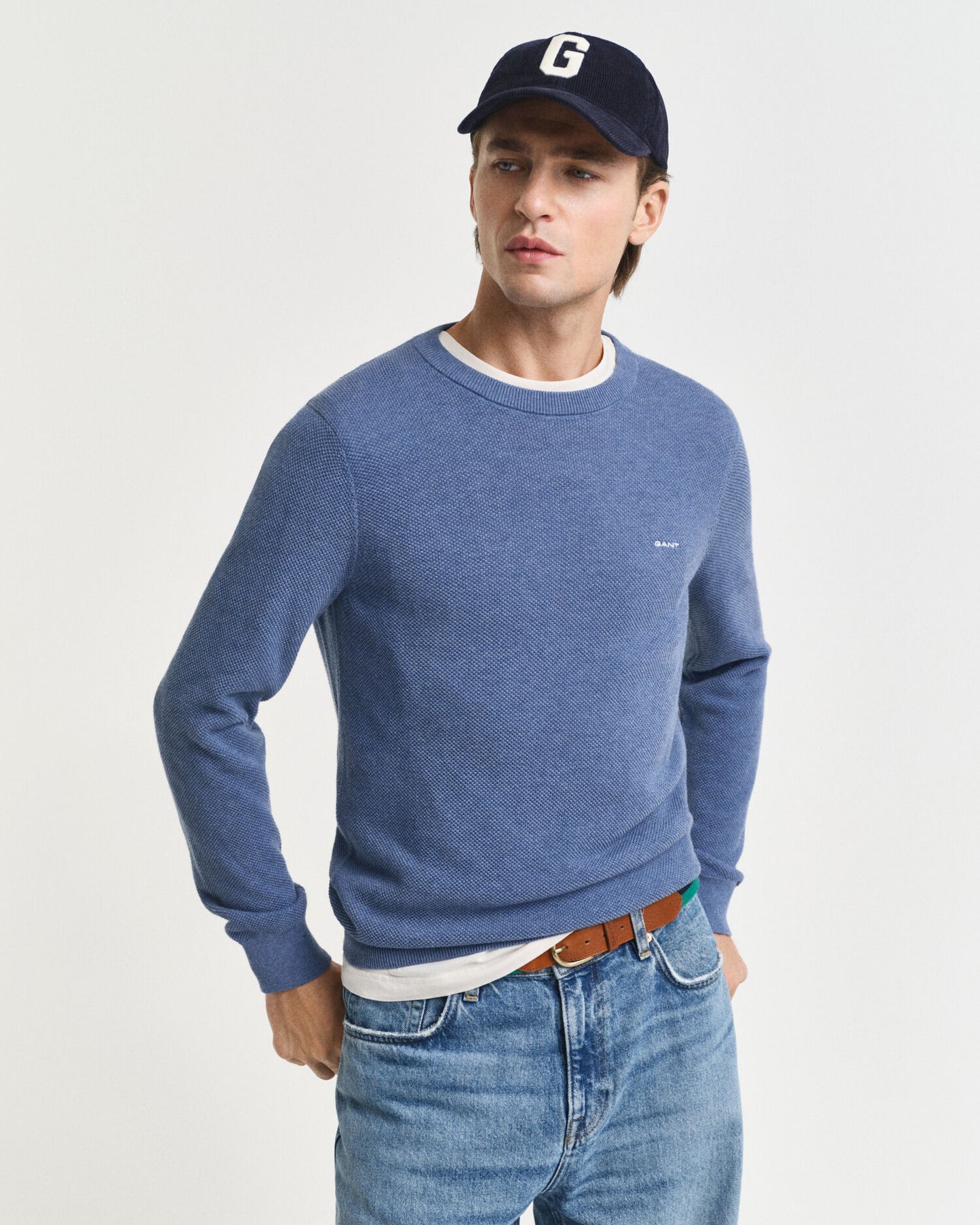 Baumwoll-Pikee-Pullover mit Rundhalsausschnitt