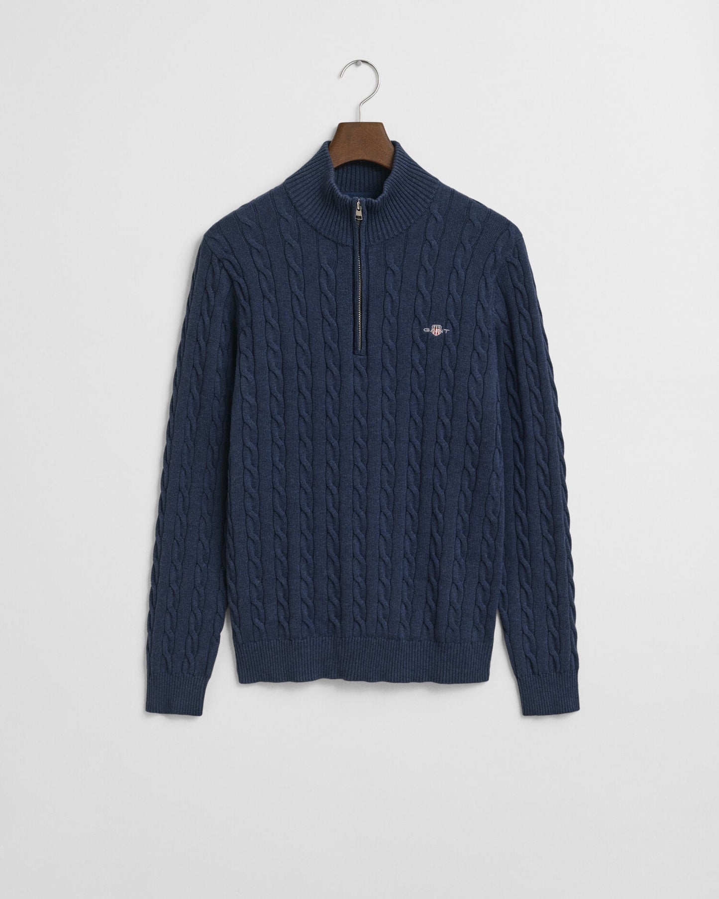 Baumwoll-Half-Zip-Pullover mit Zopfmuster