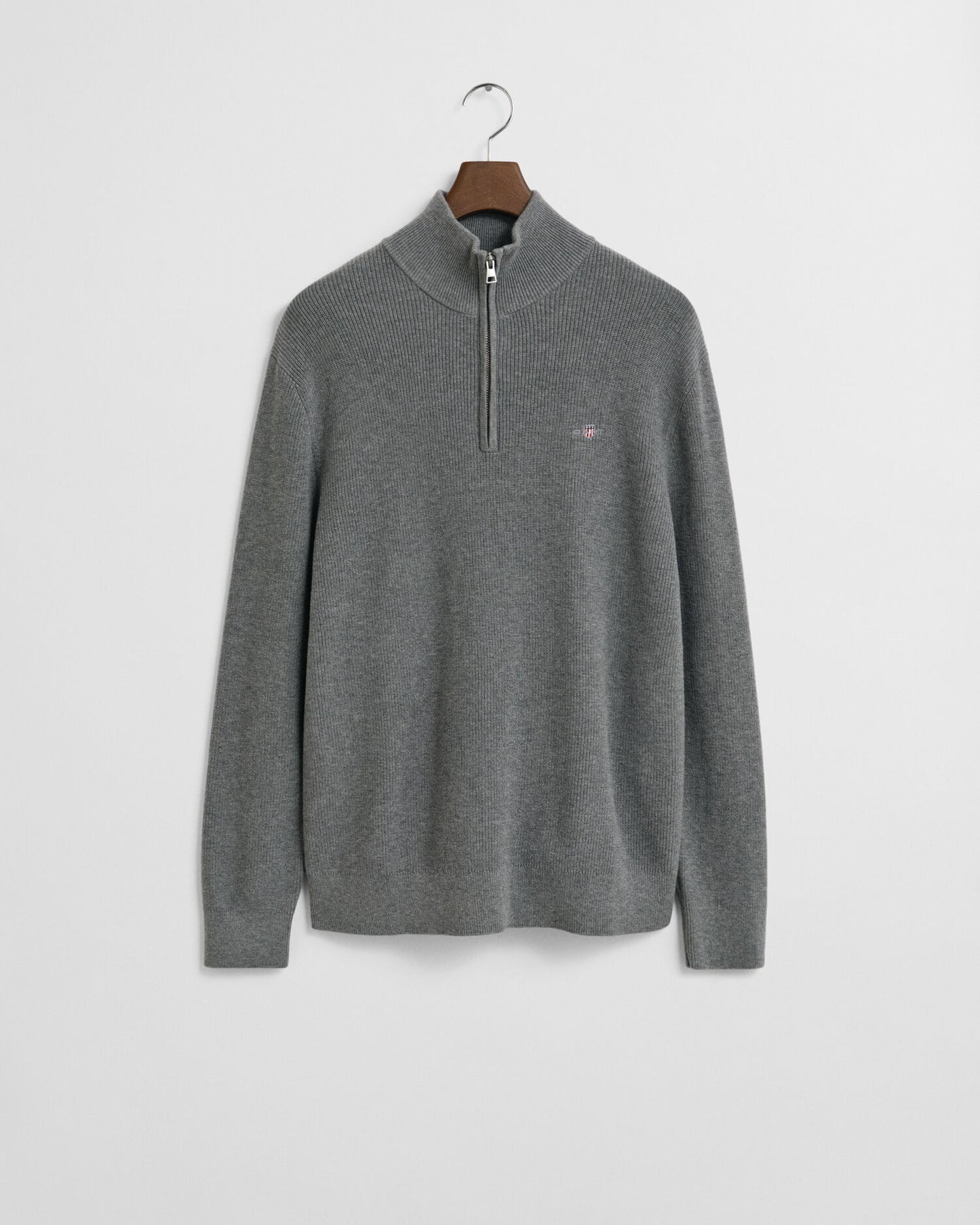 Pull en coton et laine mérinos côtelé à demi-glissière