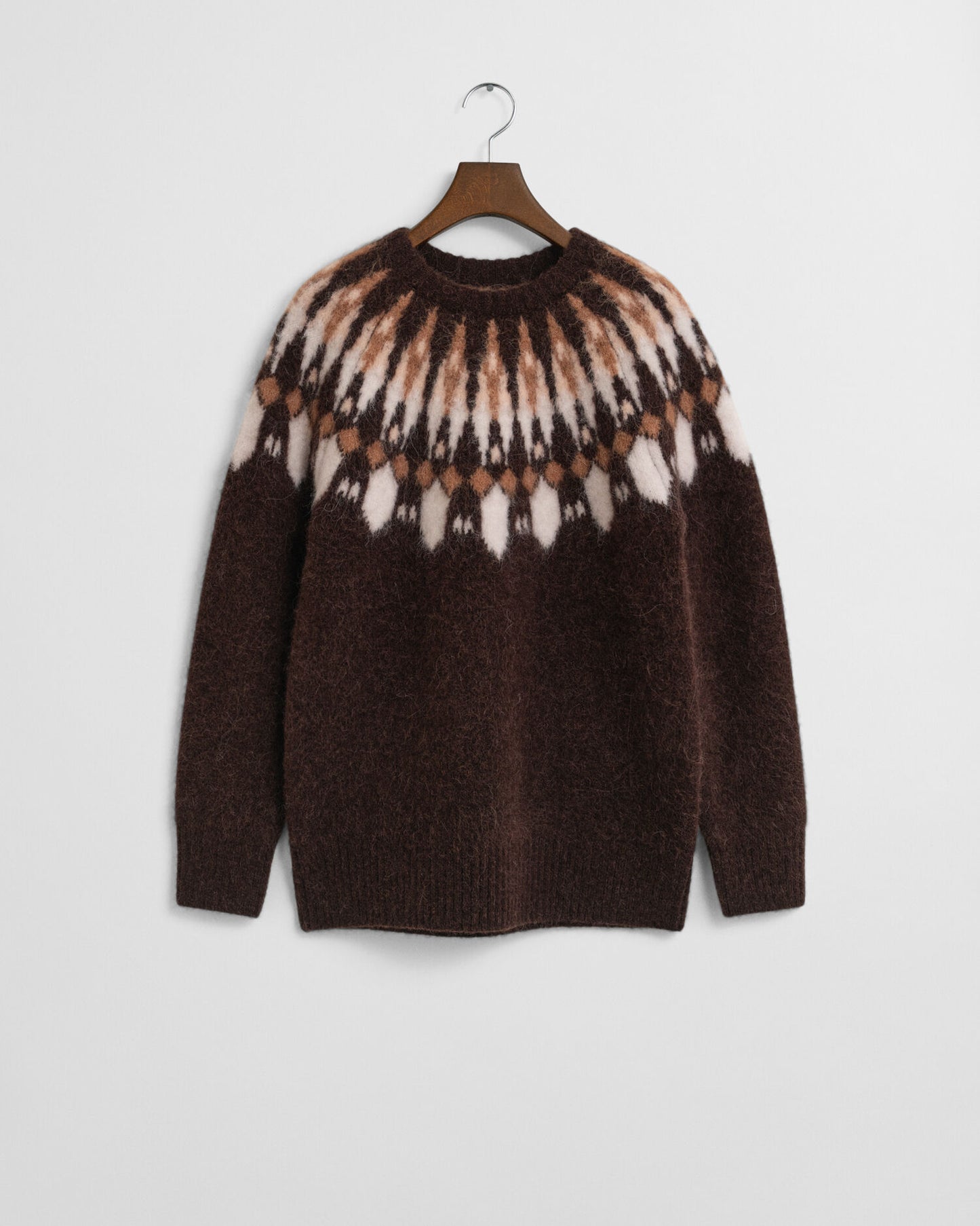 Alpaka-Mischgewebe Fair Isle Pullover mit Rundhalsausschnitt