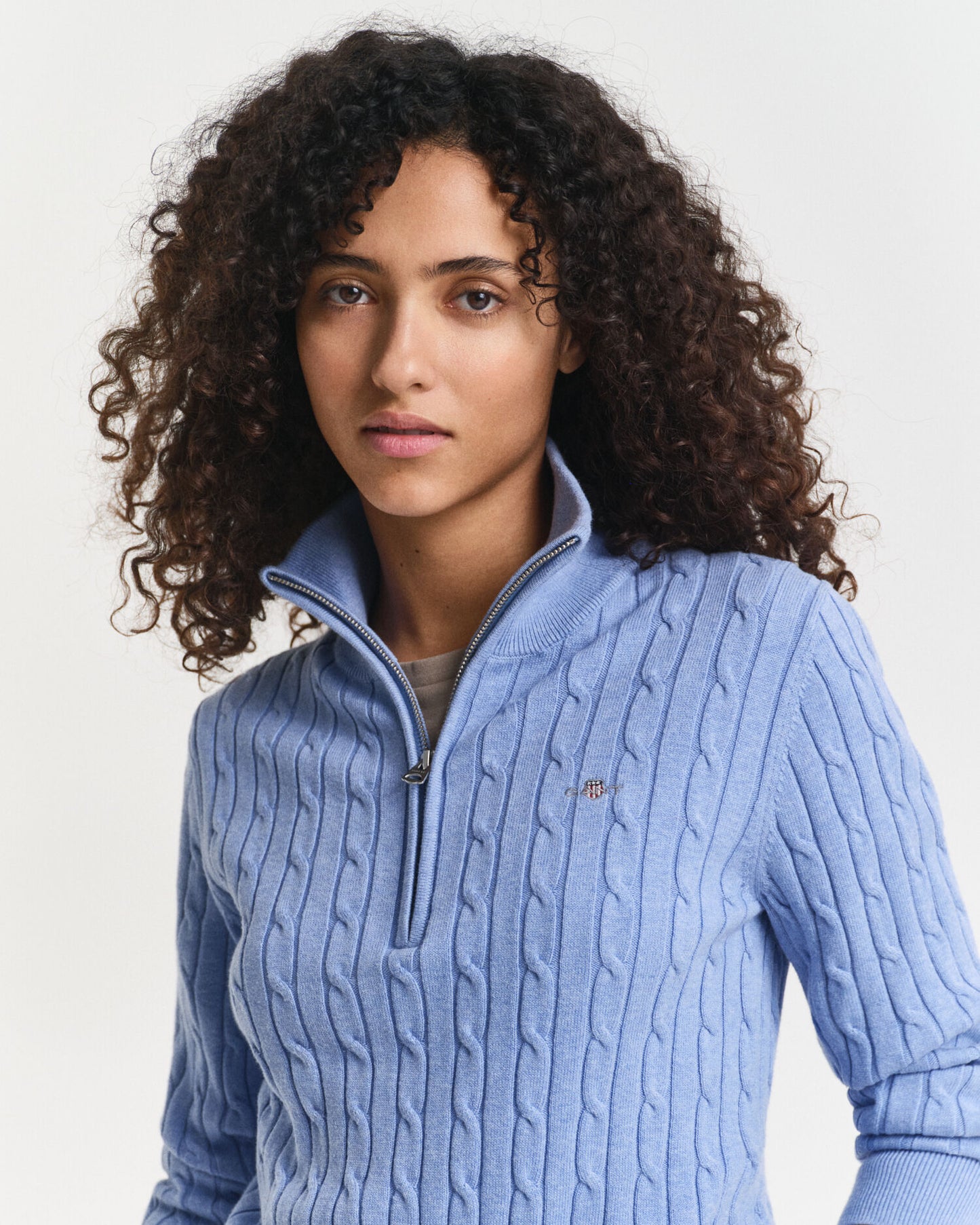 Pull en tricot torsadé demi-zip en coton stretch