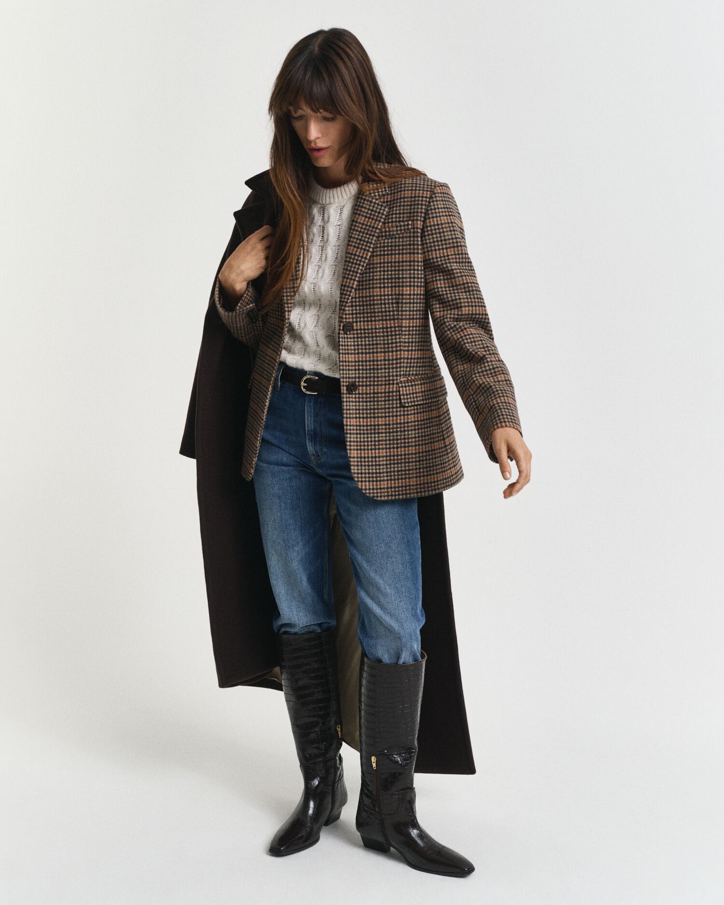 Blazer en laine pied-de-poule coupe classique