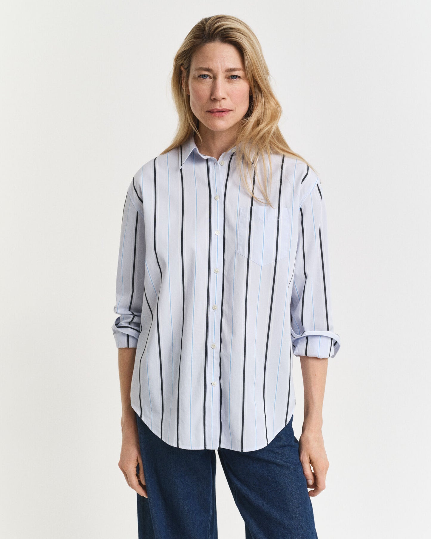 Chemise en popeline rayée classique coupe décontractée
