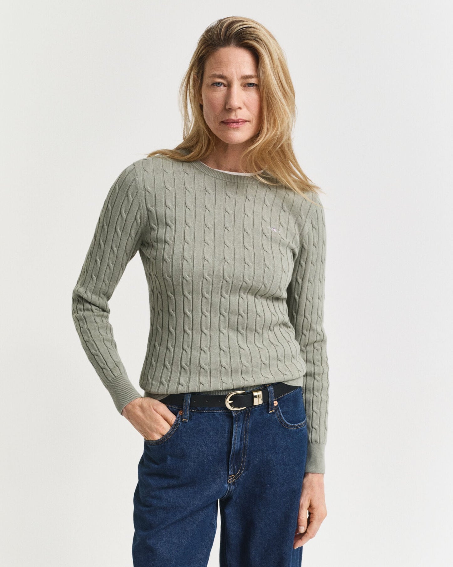 Pull col rond en coton extensible torsadé
