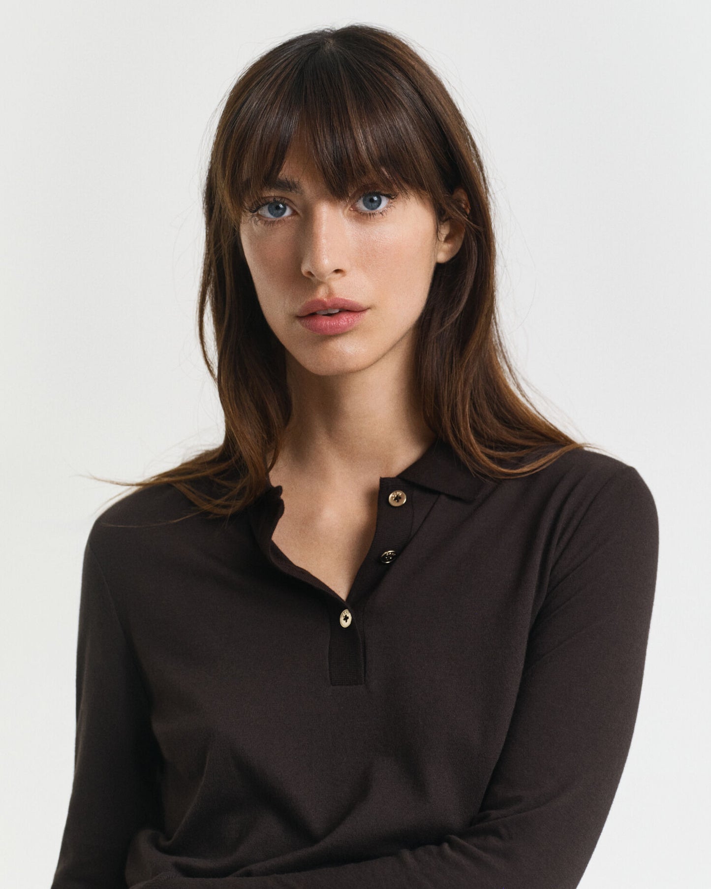 Polo à manches longues sans coutures et boutonné