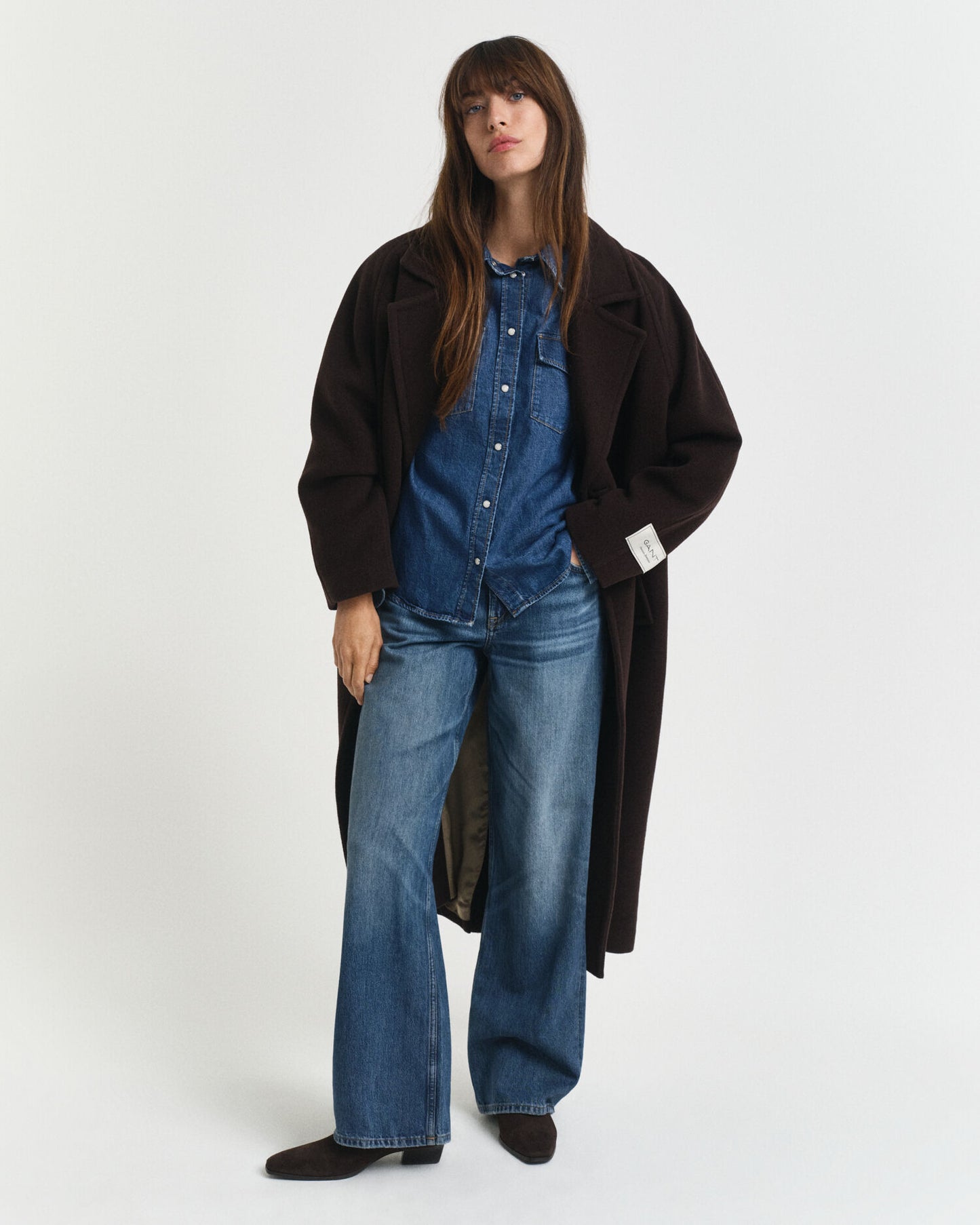 Chemise en jean à manches bouffantes coupe droite