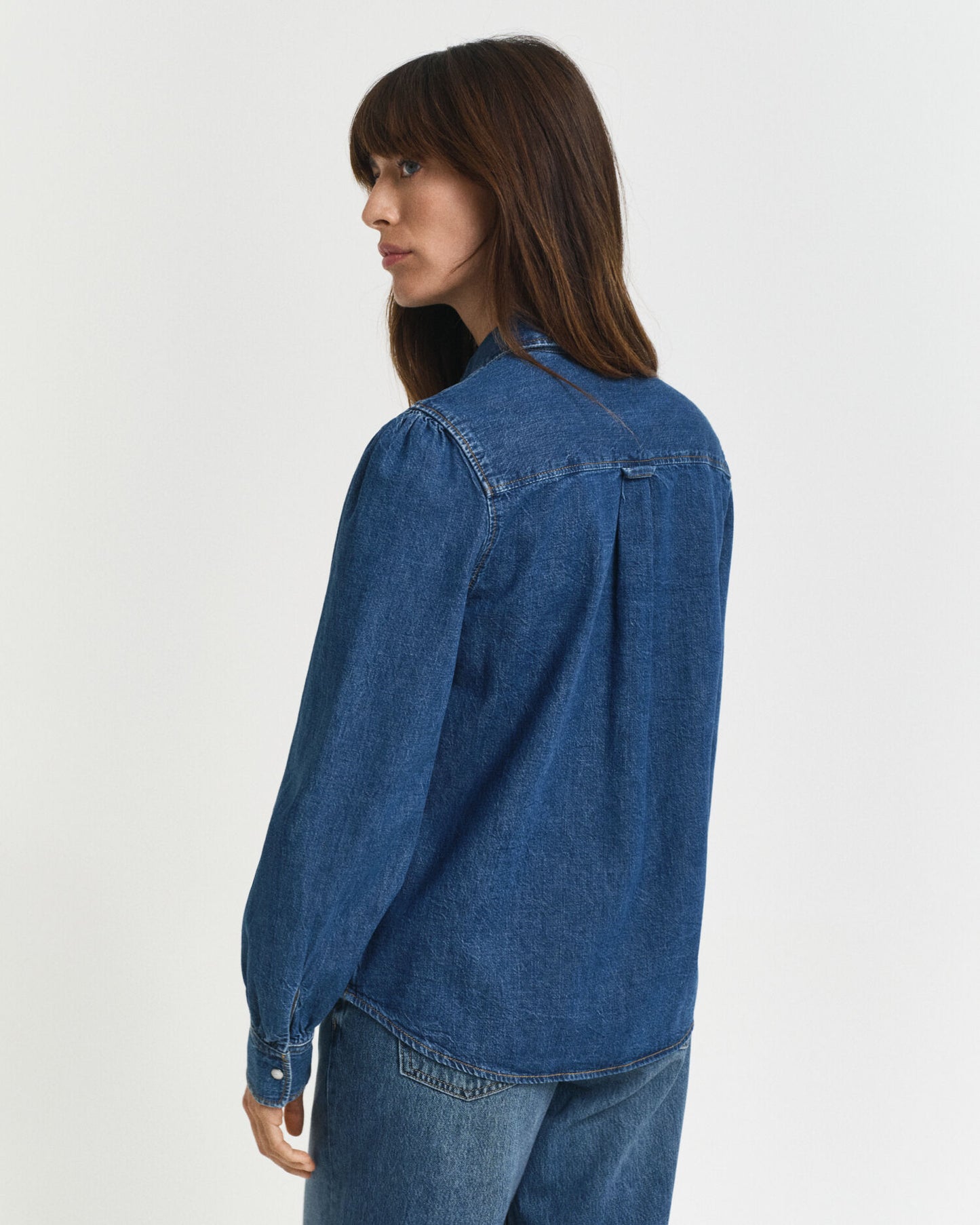 Chemise en jean à manches bouffantes coupe droite