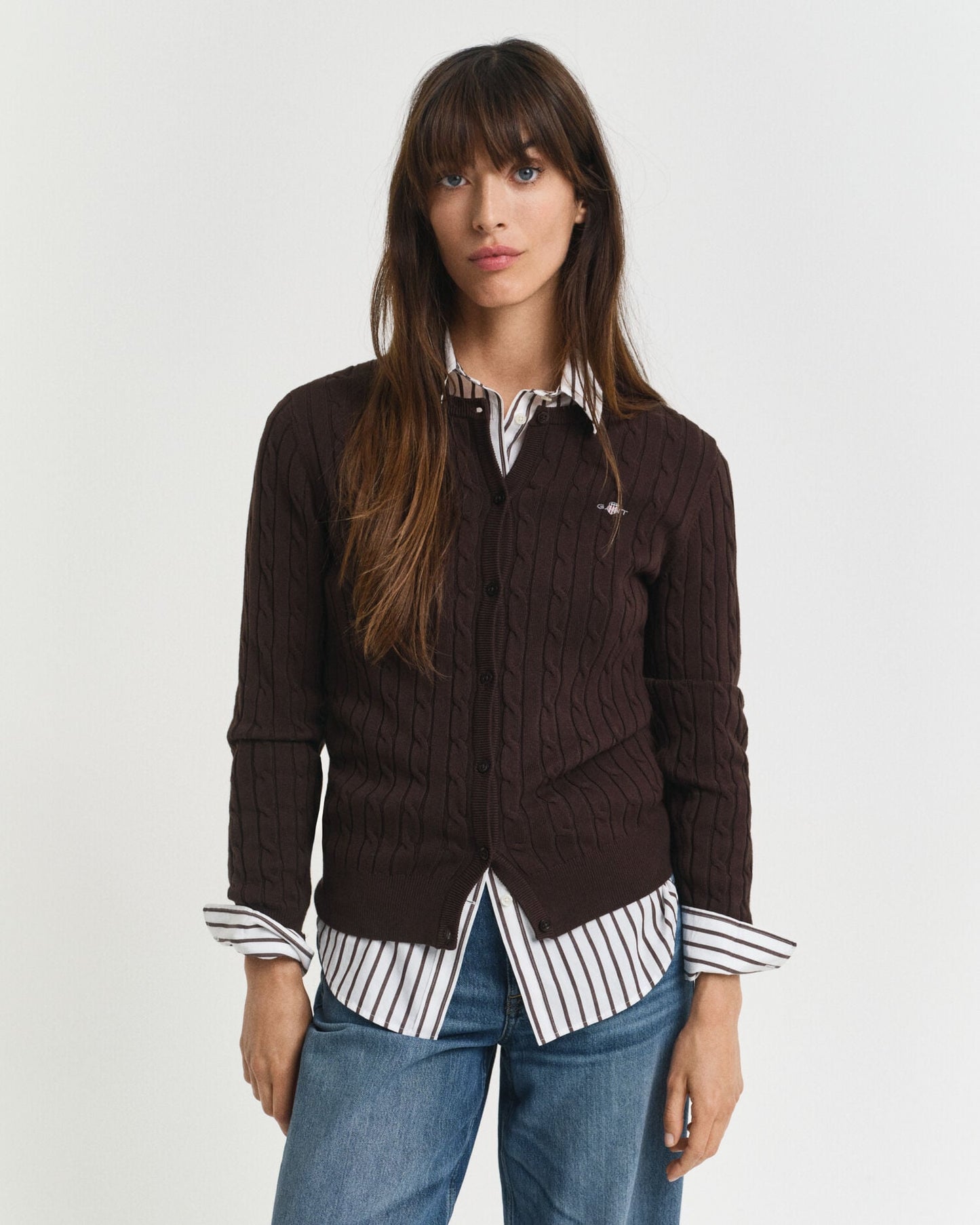 Cardigan aus Stretch-Baumwollzopfstrick