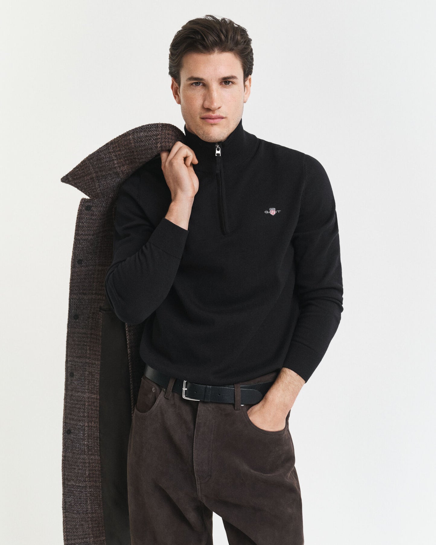 Pull classique en coton, demi-zip