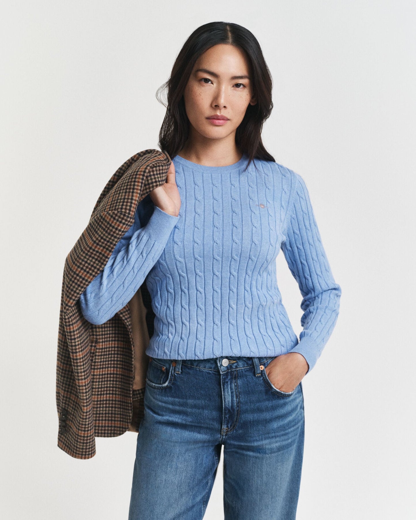 Pull col rond en coton extensible torsadé