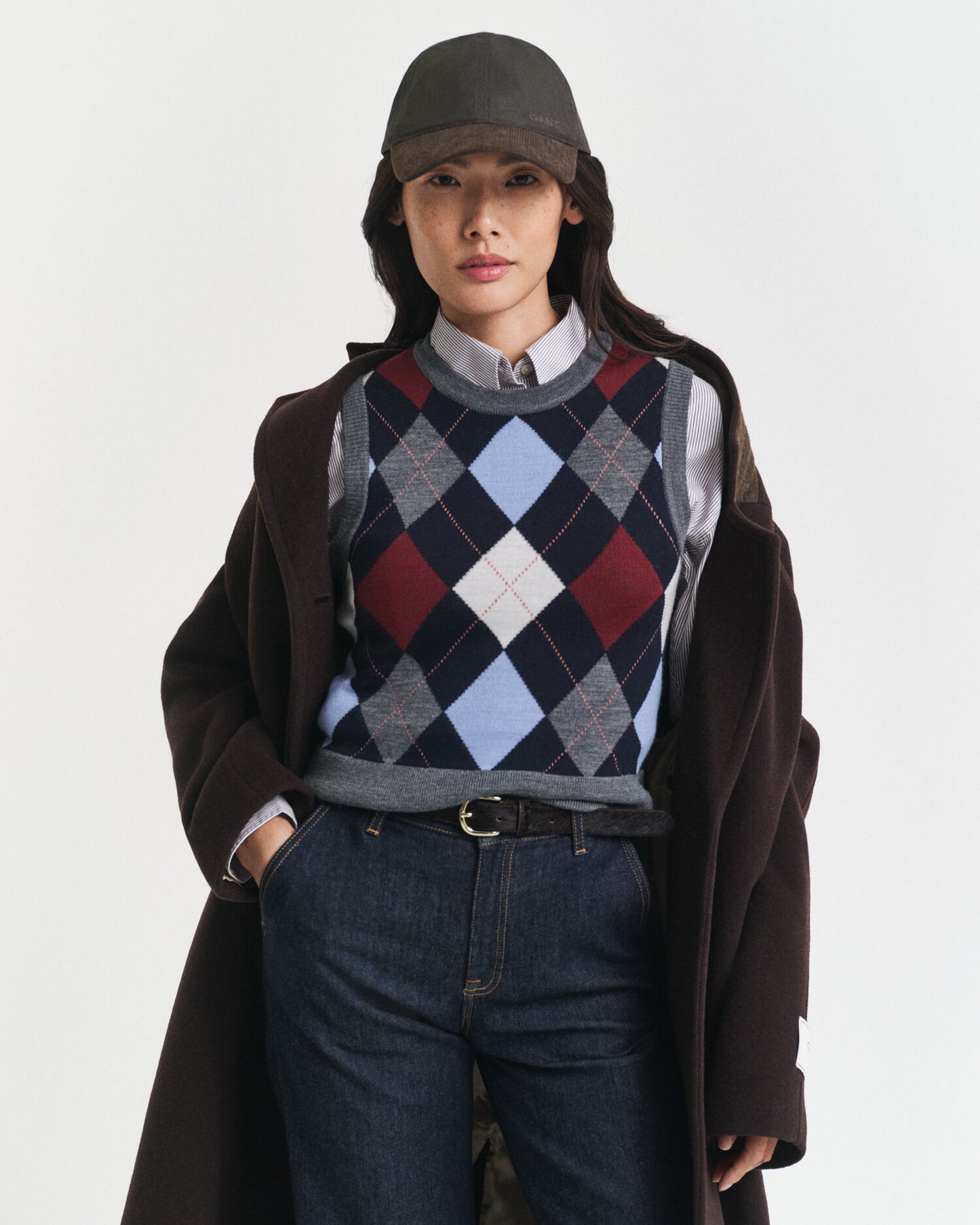 Gilet sans manches col rond en maille losanges