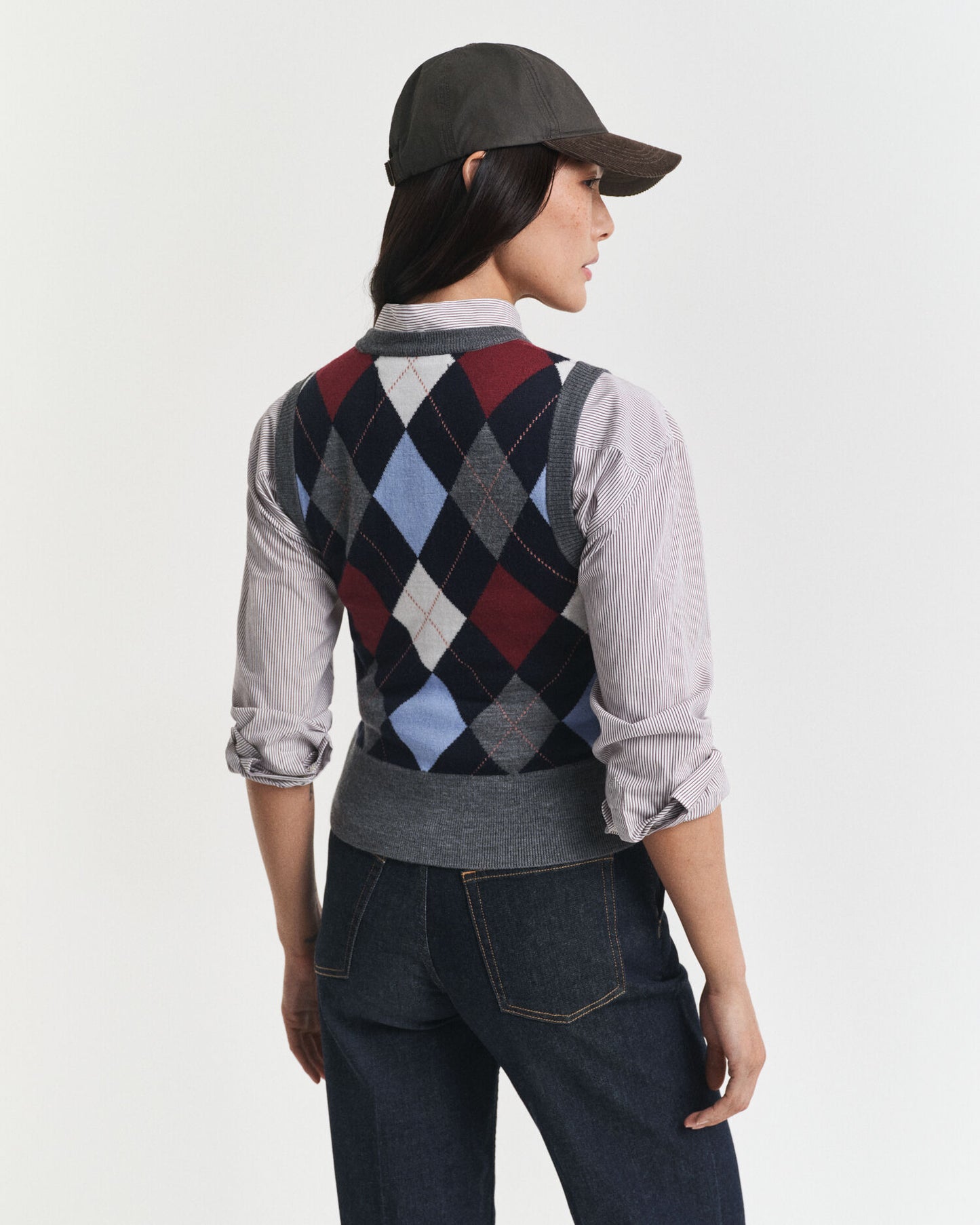 Gilet sans manches col rond en maille losanges