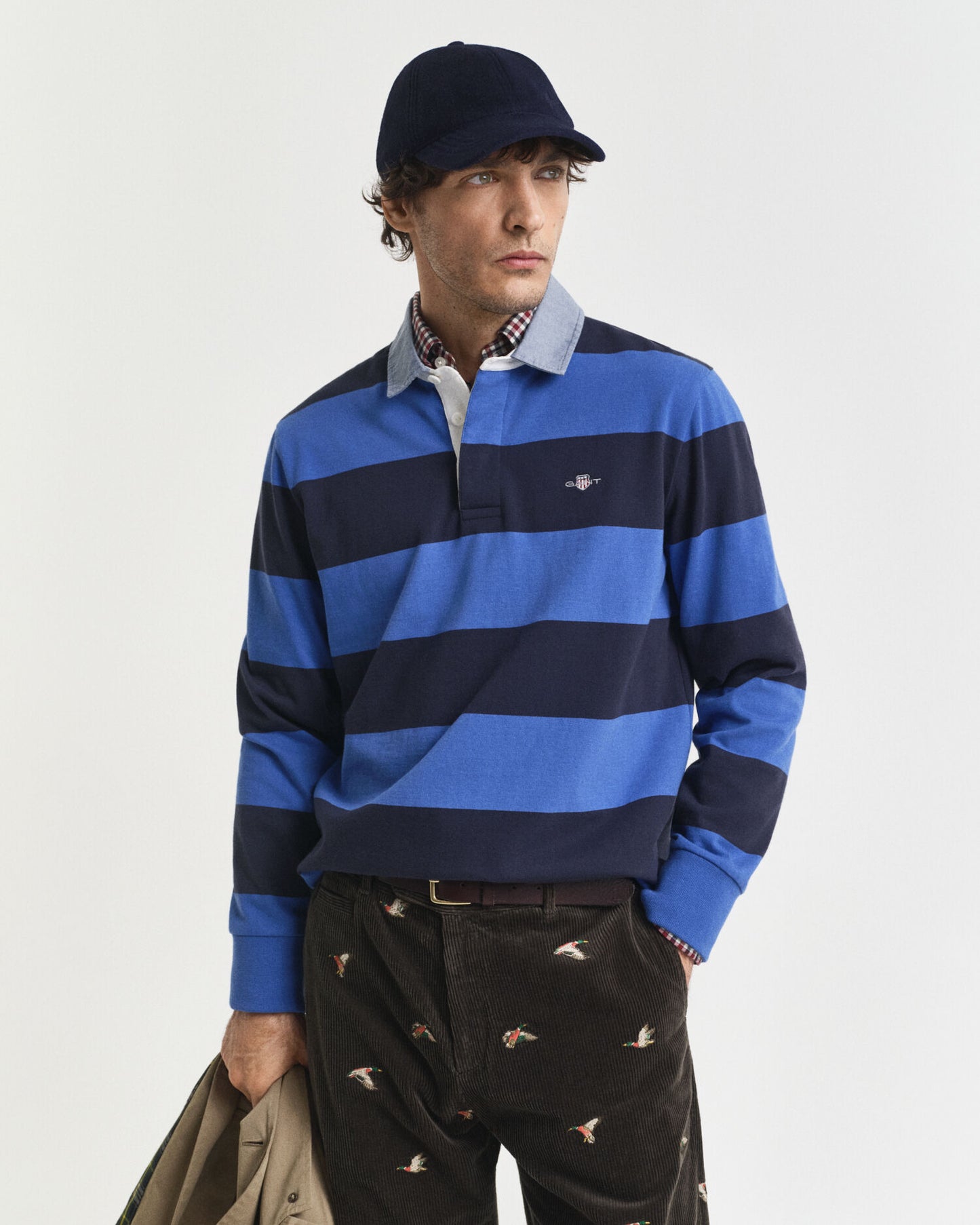 Gestreifter Heavy Rugger mit Chambray-Kragen