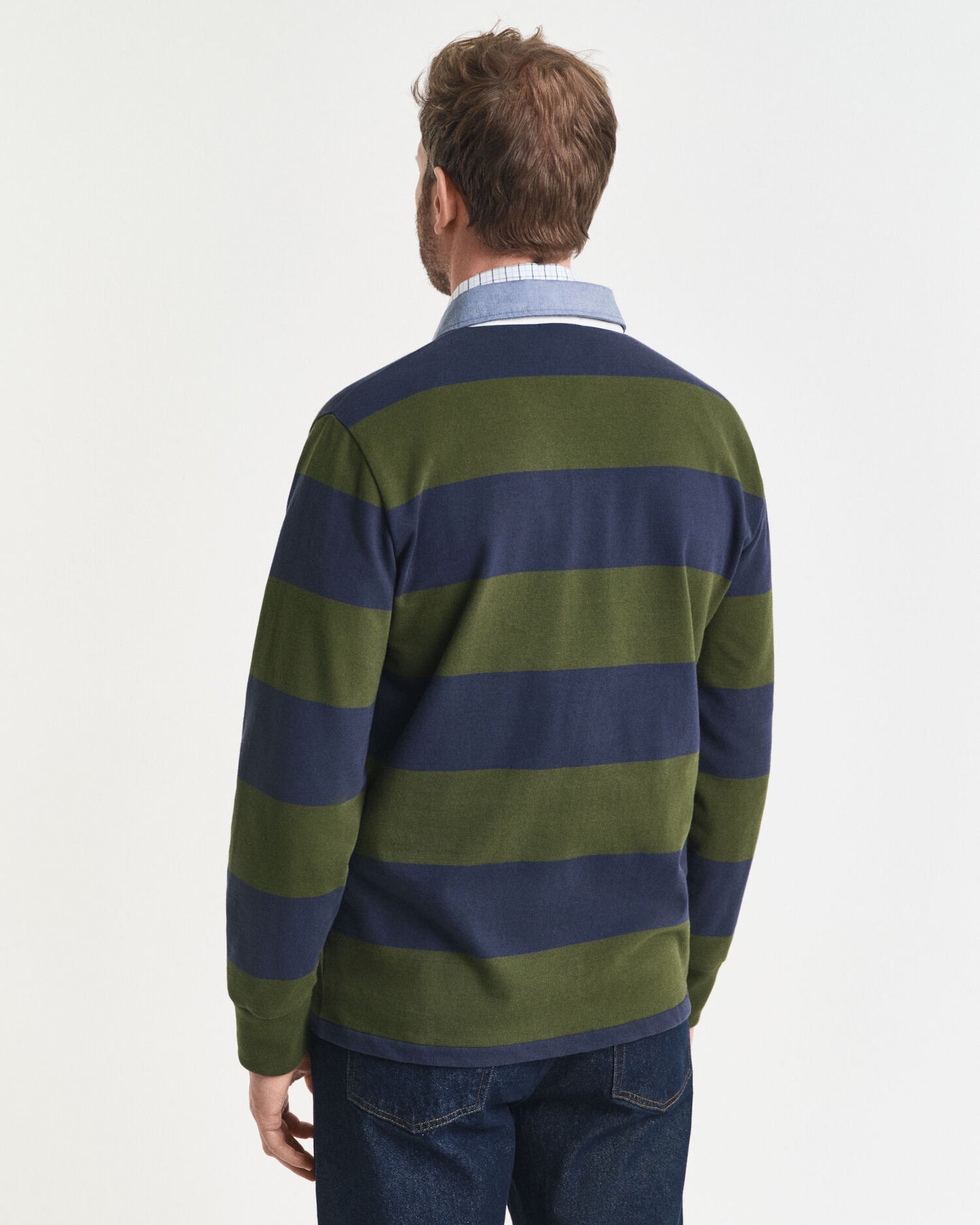 Gestreifter Rugger mit Chambray-Kragen