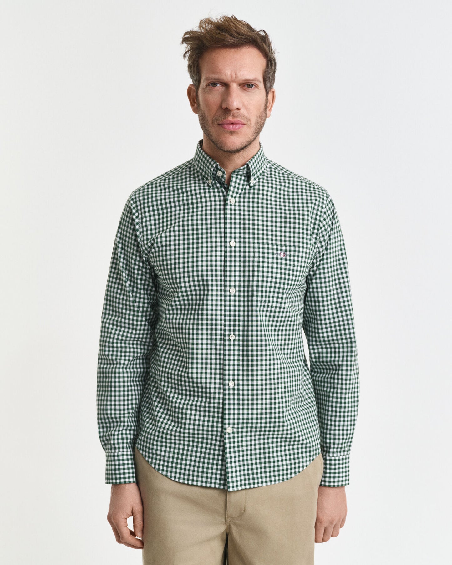 Chemise classique en popeline de vichy coupe droite