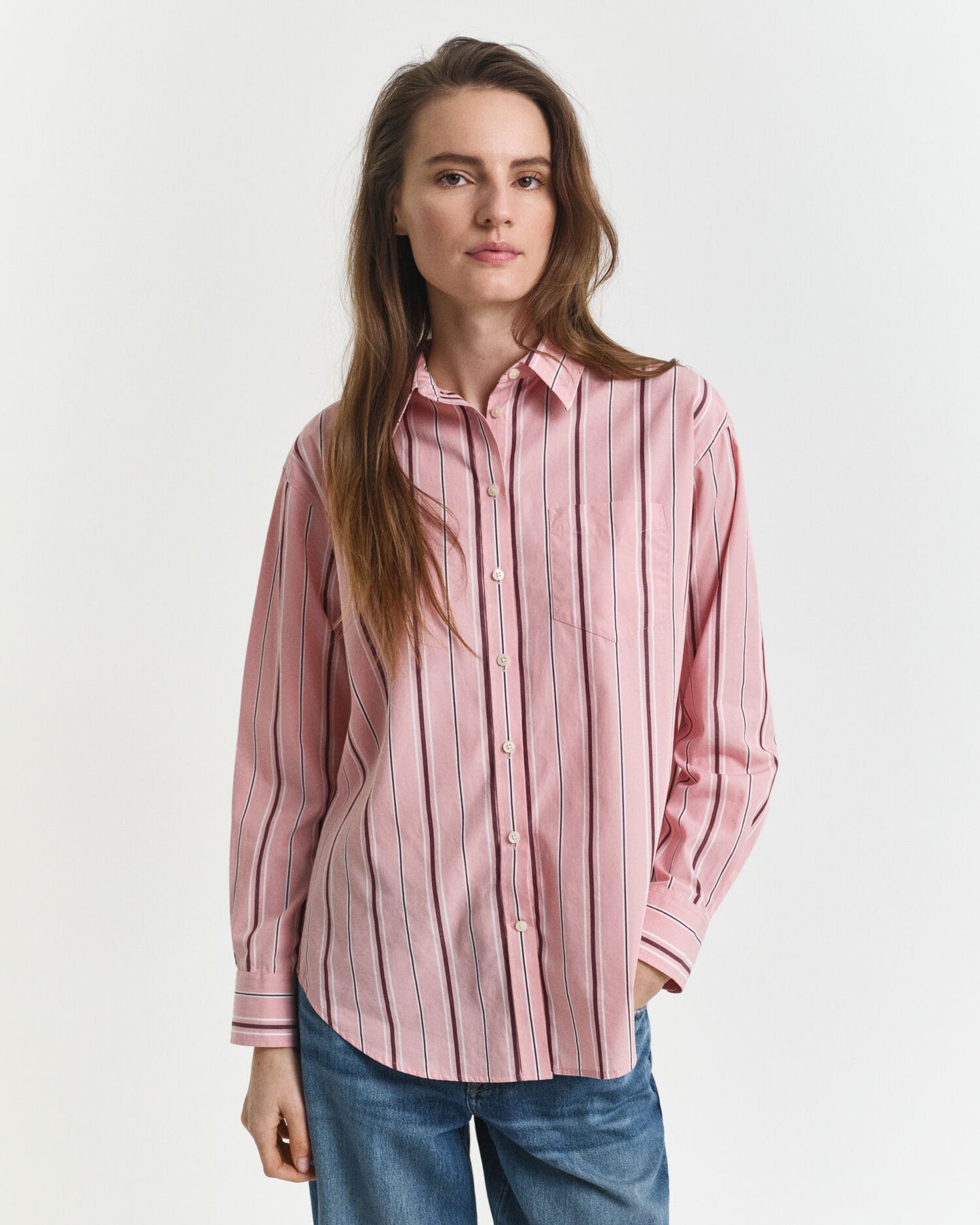 Chemise en popeline rayée classique coupe décontractée