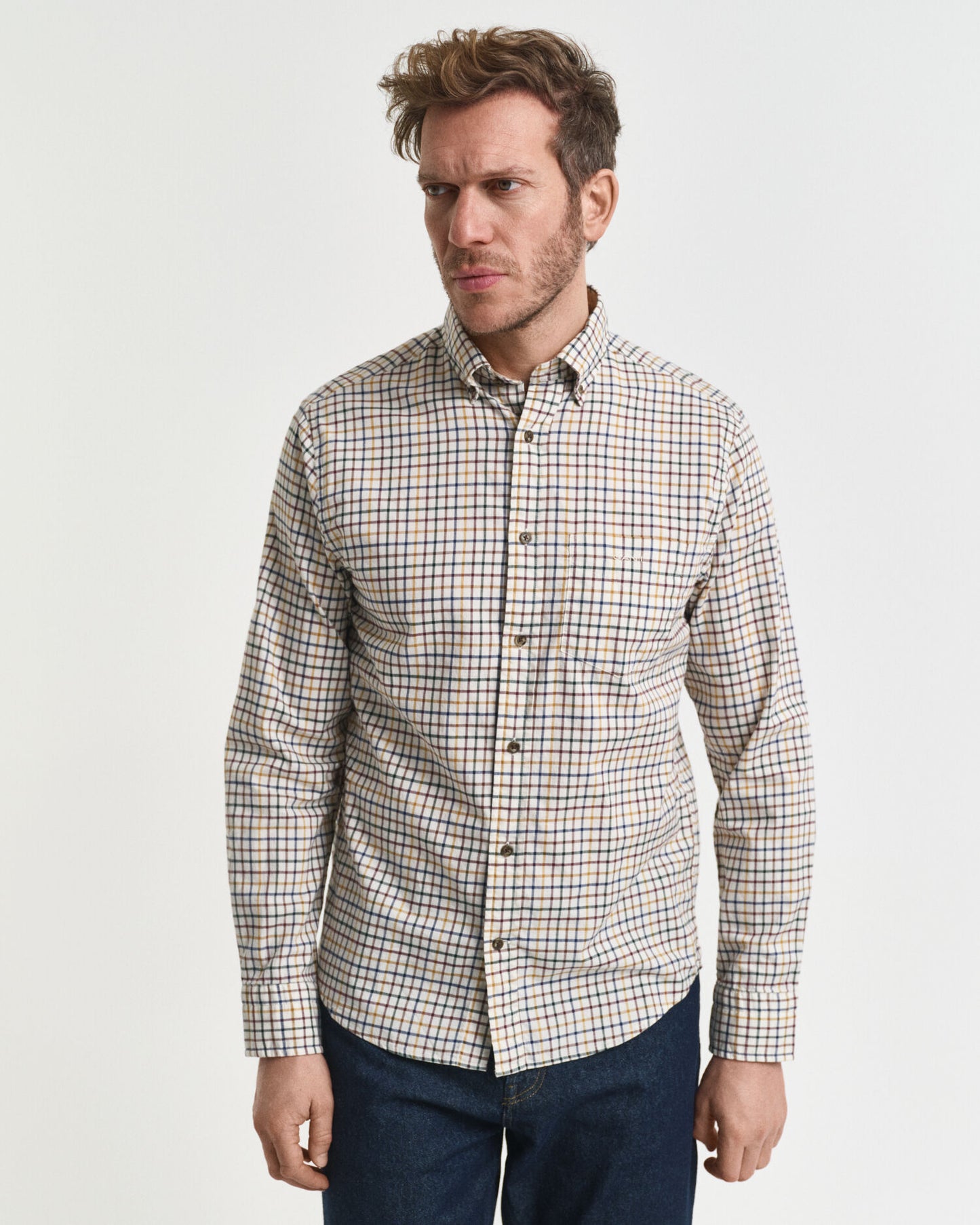 Chemise en twill à carreaux tattersall coupe droite