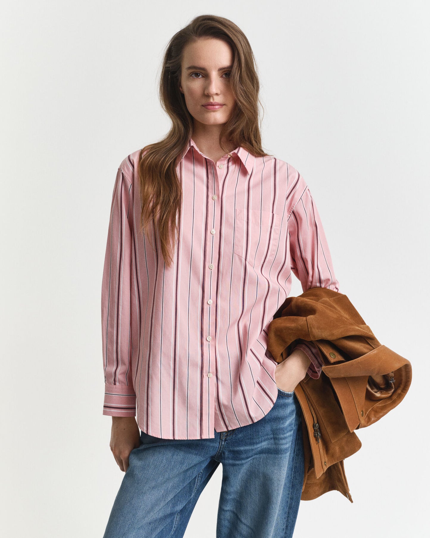 Chemise en popeline rayée classique coupe décontractée