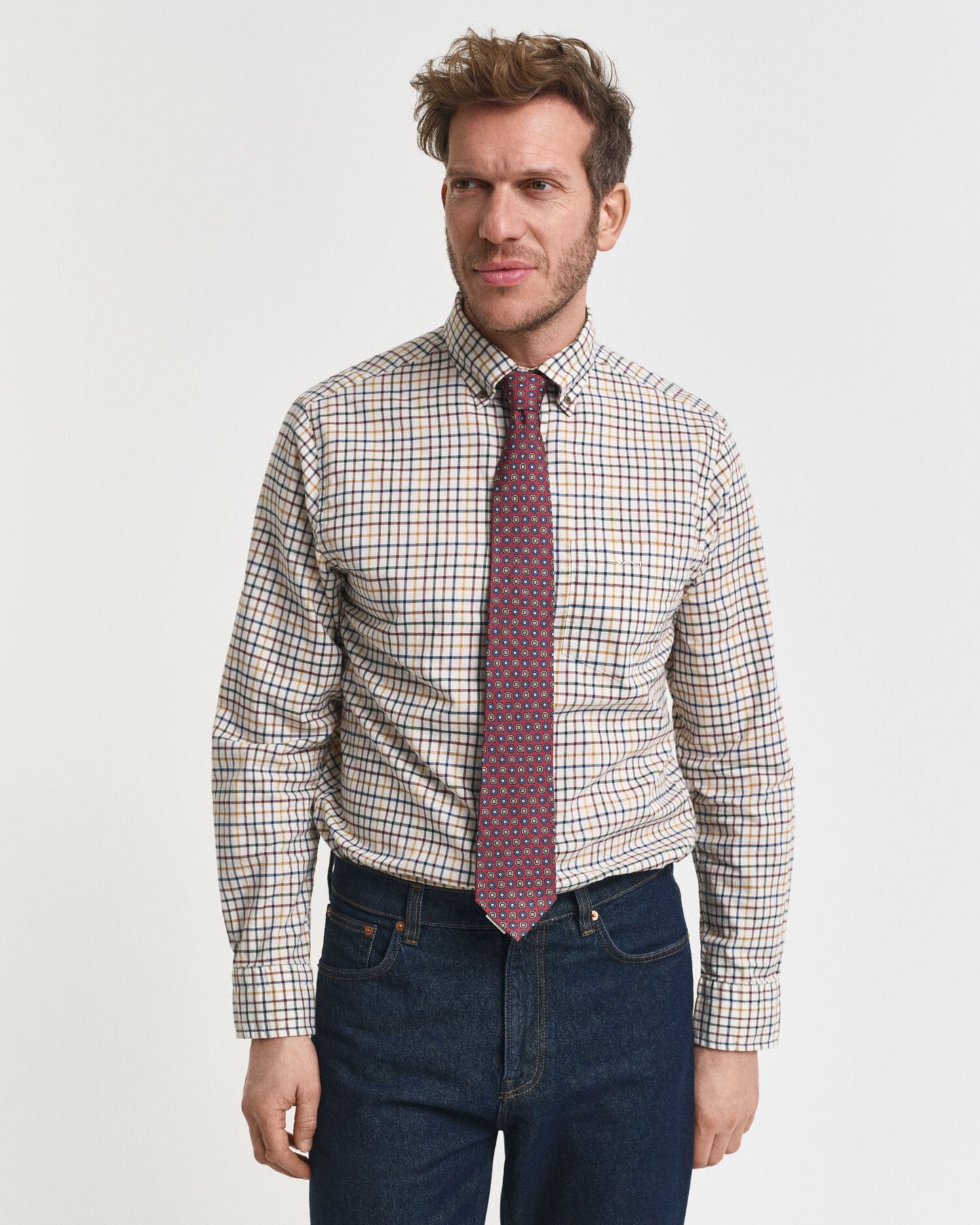 Chemise en twill à carreaux tattersall coupe droite