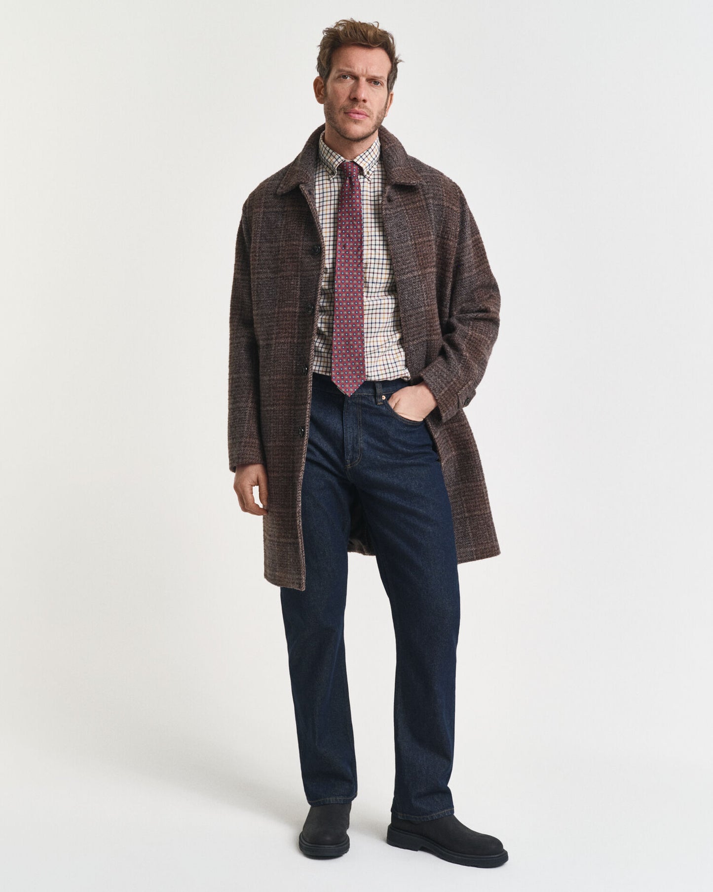 Chemise en twill à carreaux tattersall coupe droite