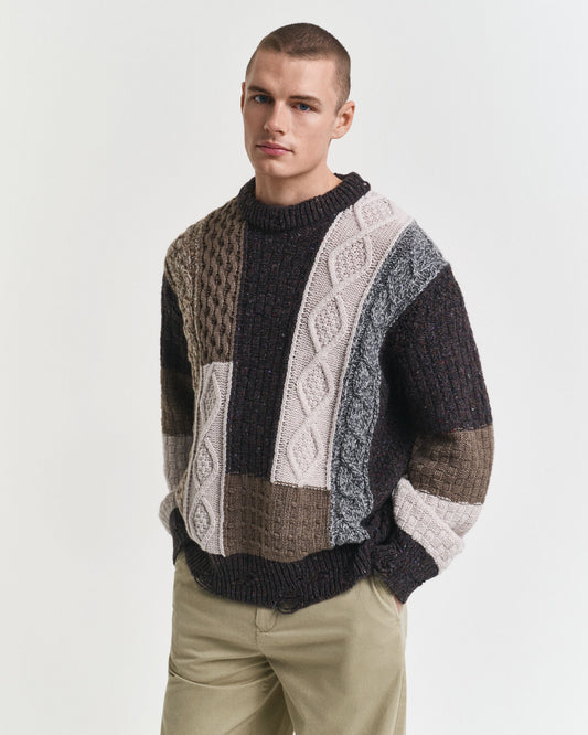 Patchwork-Pullover mit Rundhalsausschnitt