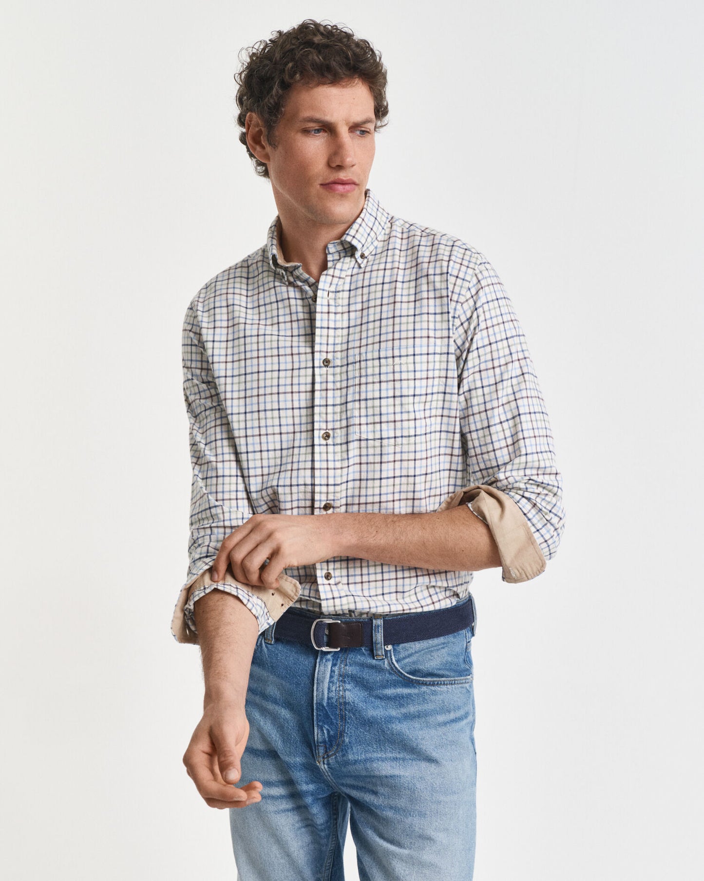 Chemise en twill à carreaux tattersall coupe droite