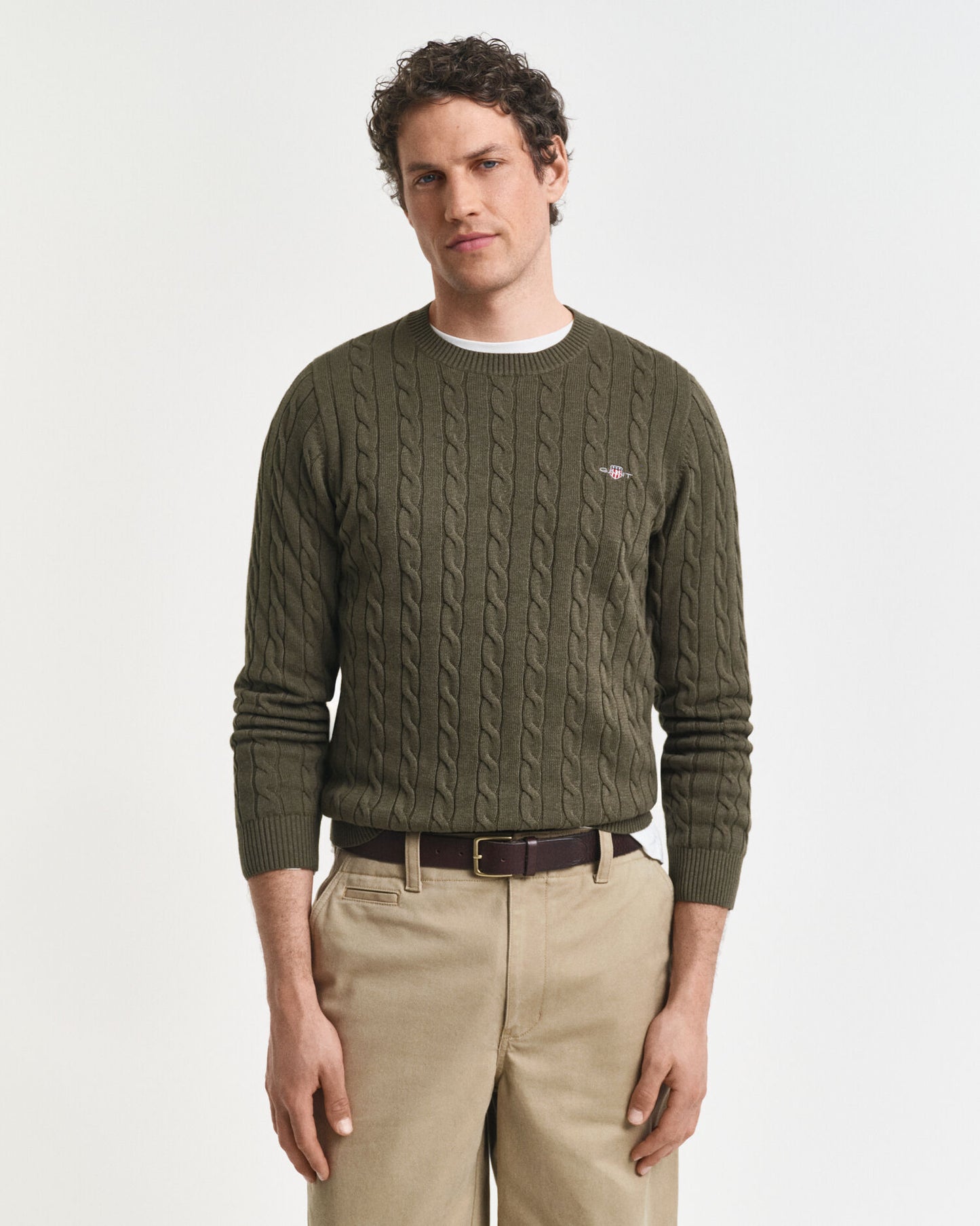 Pullover aus Baumwollzopfstrick mit Rundhalsausschnitt