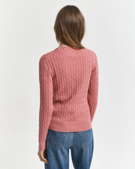 Pullover mit Rundhalsausschnitt aus Stretch-Baumwolle mit Zopfmuster